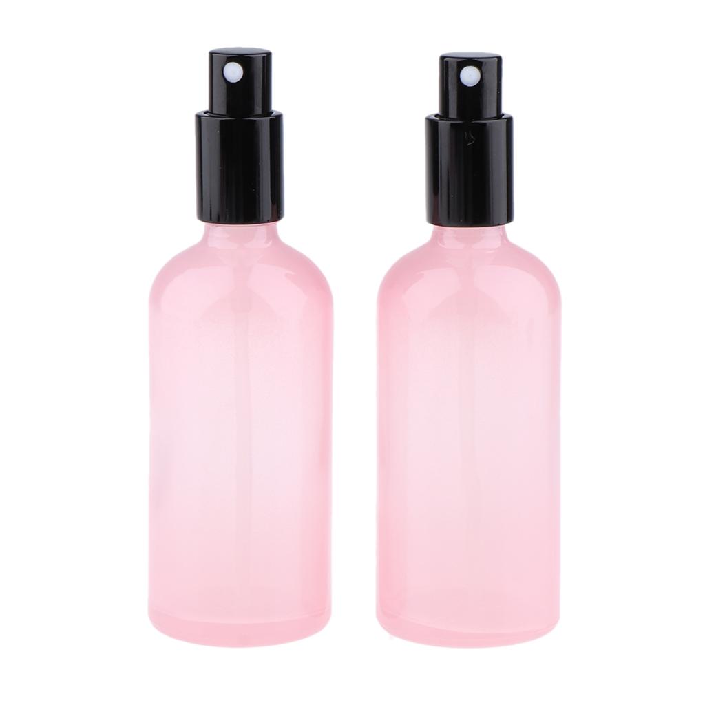 2pcs Empty Glass Pump Spray Bottle for Perfum Toner Amber Atomizer Pink 100ml