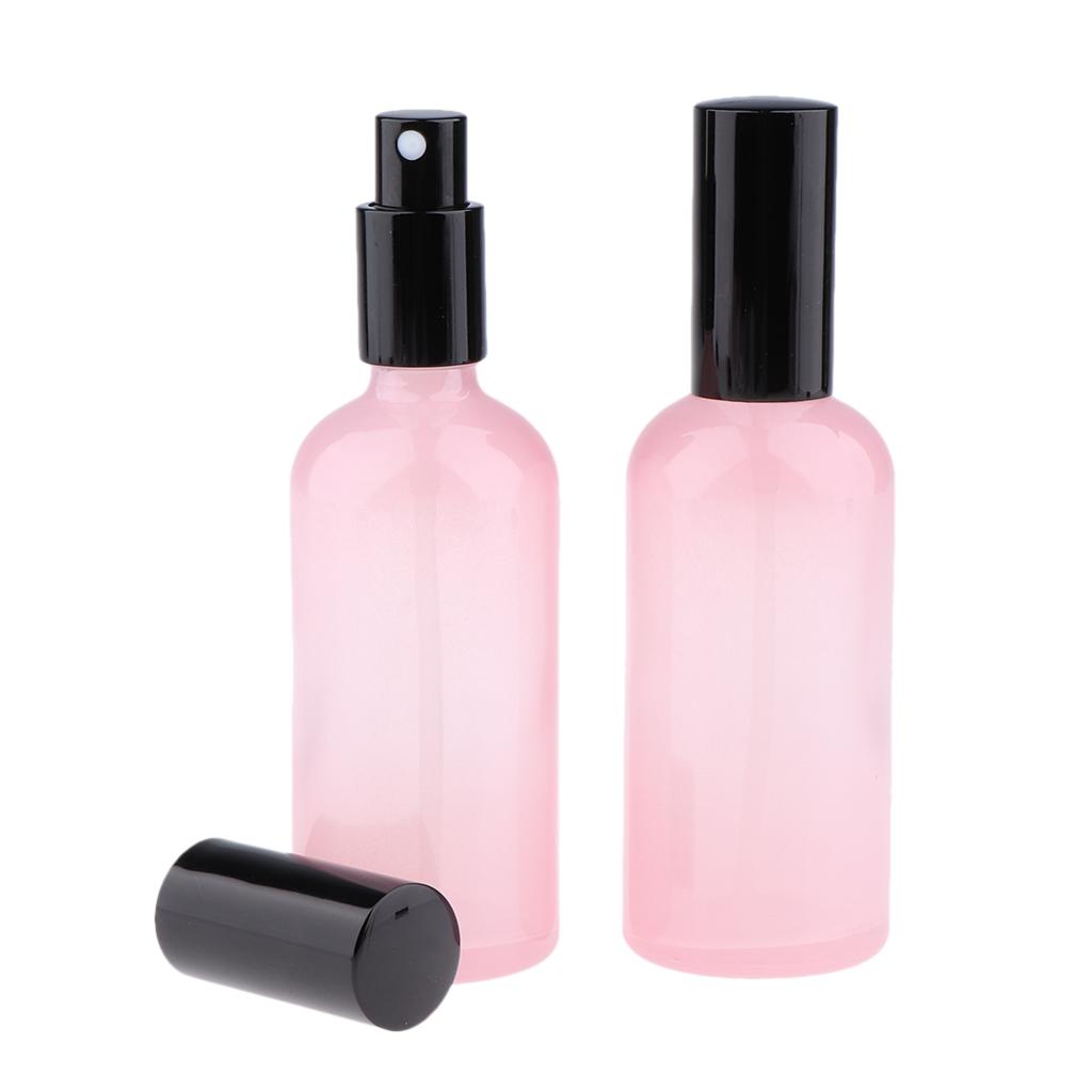 2pcs Empty Glass Pump Spray Bottle for Perfum Toner Amber Atomizer Pink 100ml