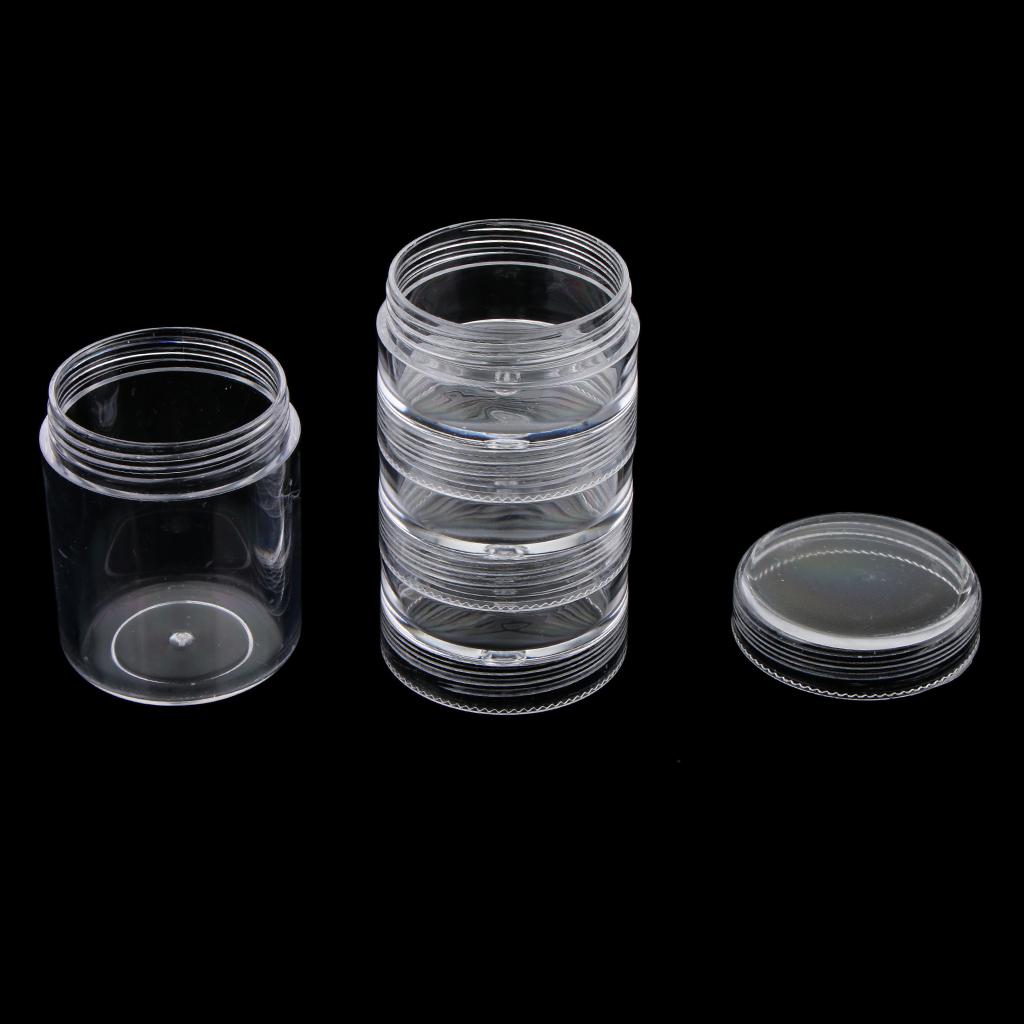 6 Pack Plastic Stacking Jars Acrylic Nail Art Beads Glitter Storage Pot Case