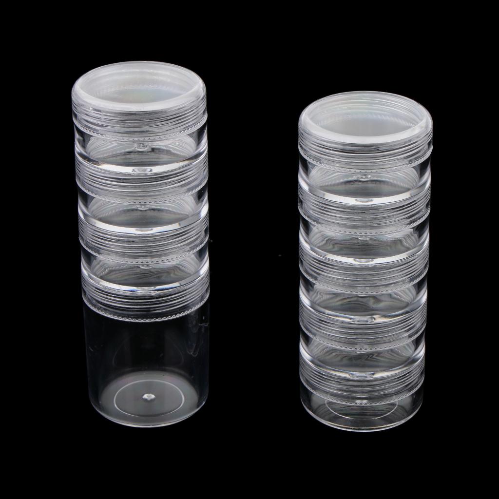 6 Pack Plastic Stacking Jars Acrylic Nail Art Beads Glitter Storage Pot Case