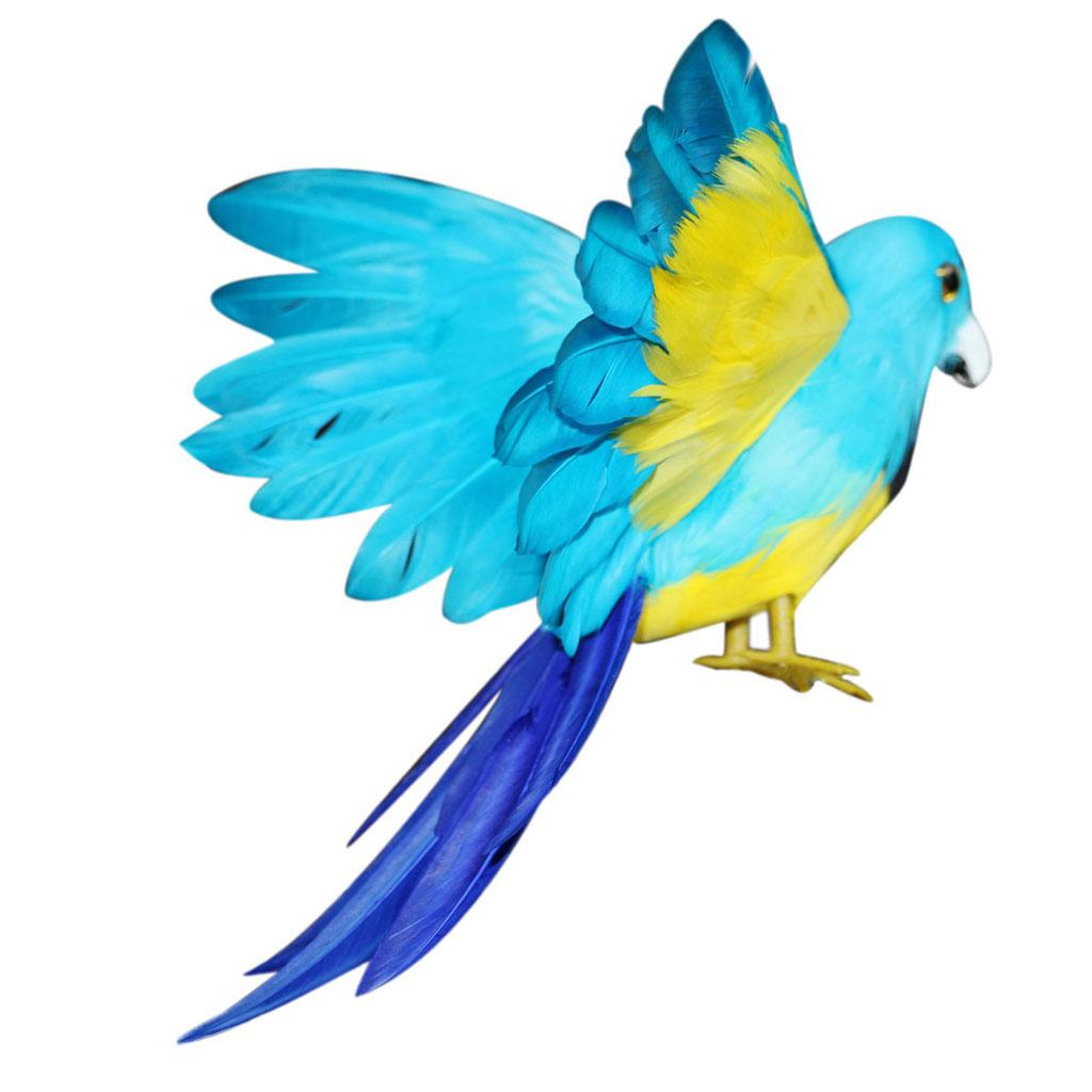 Artificial Feathered Animal Bird Garden Figurine Decor Parrot Light Blue