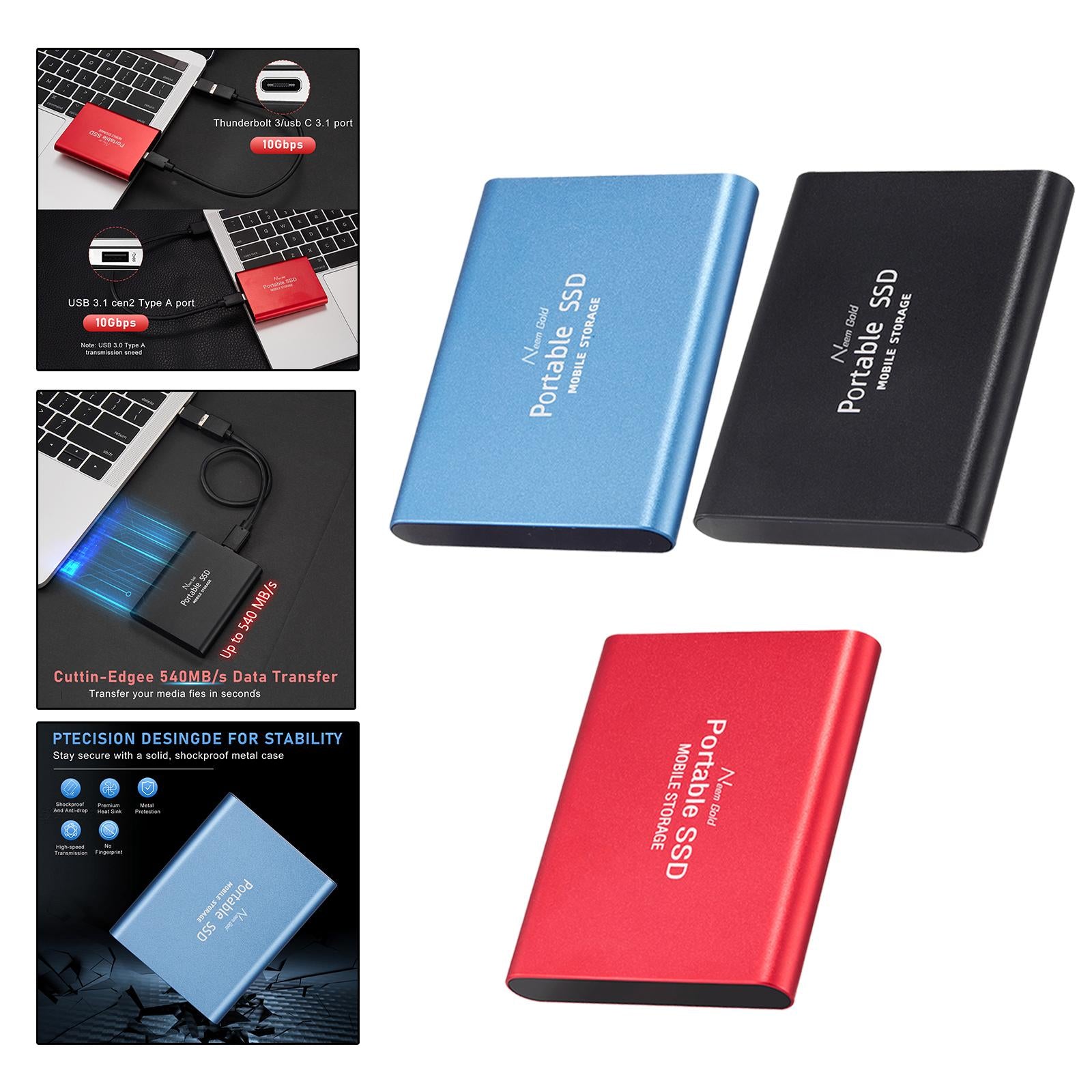 SSD USB 3.1 External Solid State Drives Hard Disk for PC Laptop 1TB Red