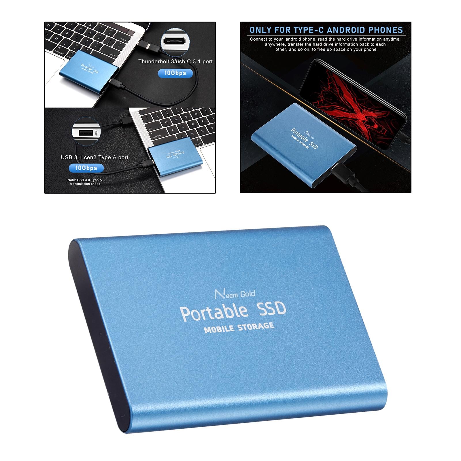 SSD USB 3.1 External Solid State Drives Hard Disk for PC Laptop 1TB Blue