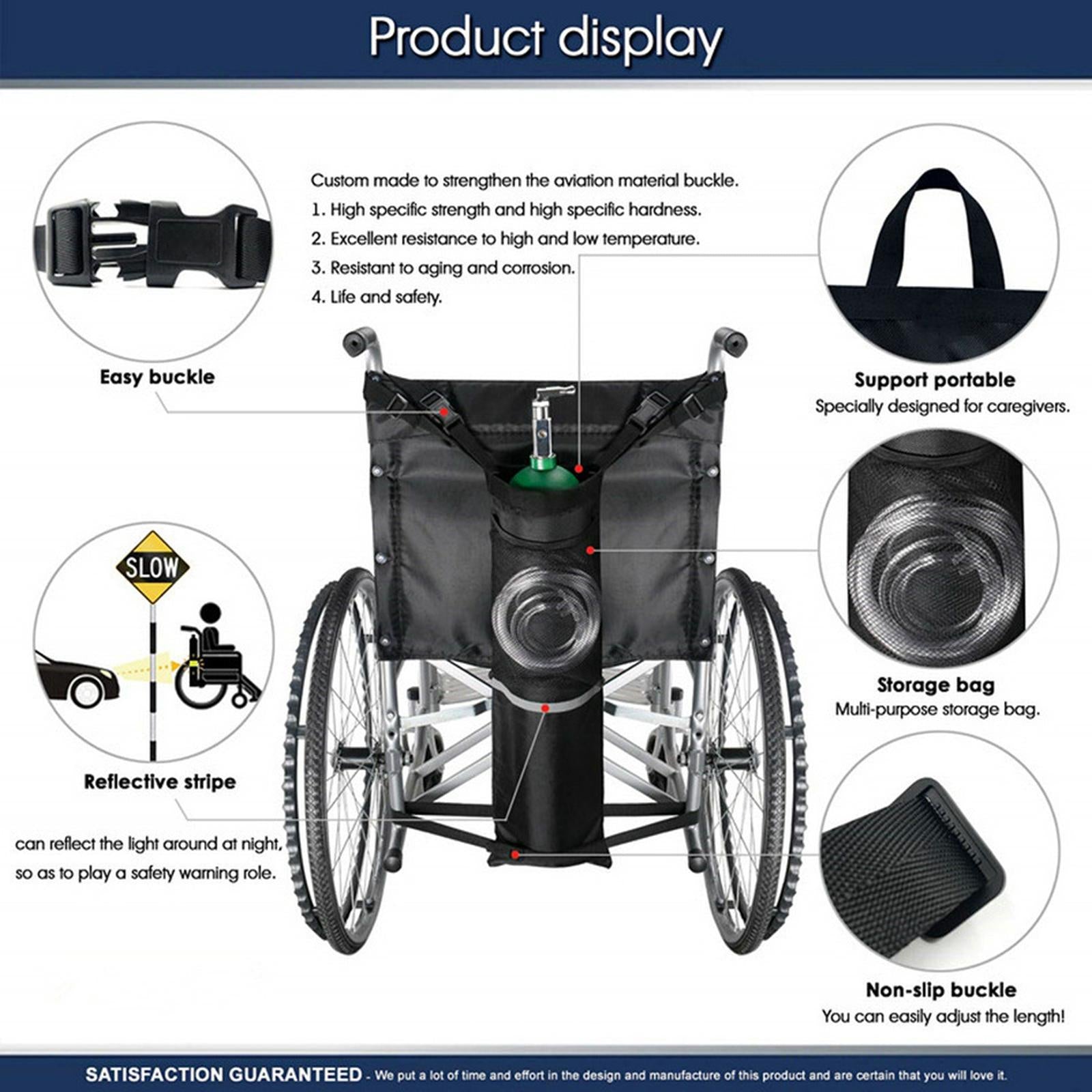 Portable Wheelchair Adjustable Oxygen Cylinder Bag Holder Reflective Stripe