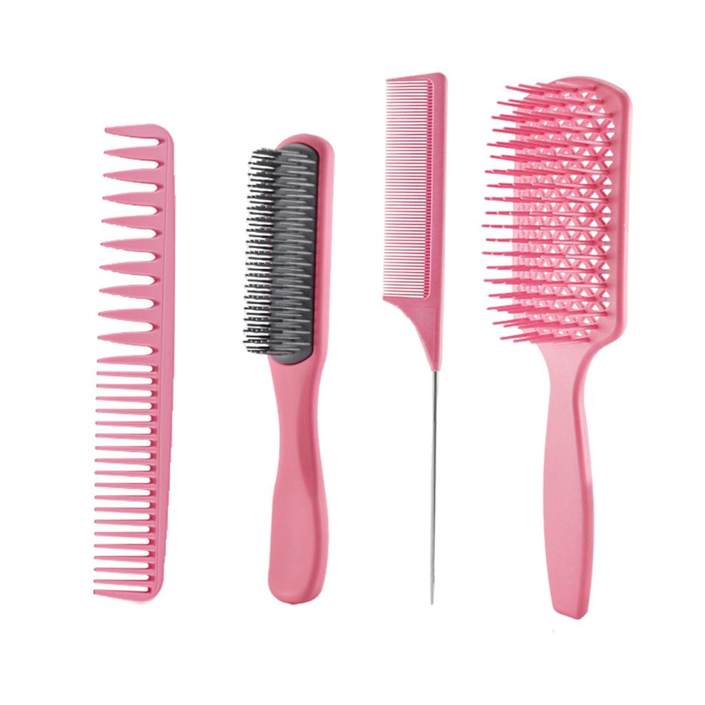 4-pack Hairbrush Hair Comb Set for Curly Natural Hair Pink