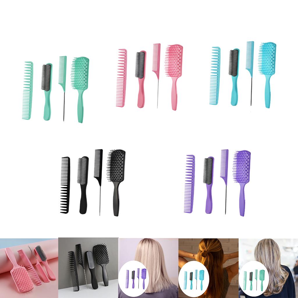 4-pack Hairbrush Hair Comb Set for Curly Natural Hair Pink