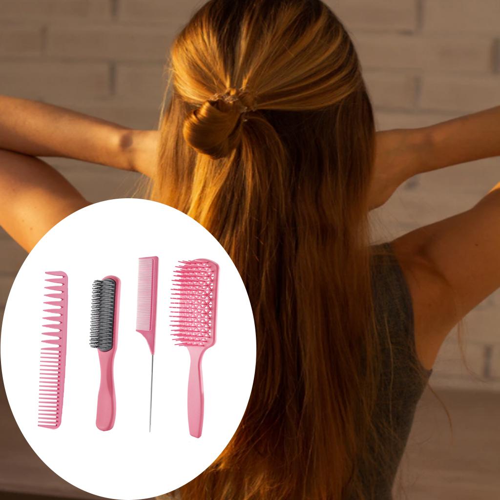 4-pack Hairbrush Hair Comb Set for Curly Natural Hair Pink