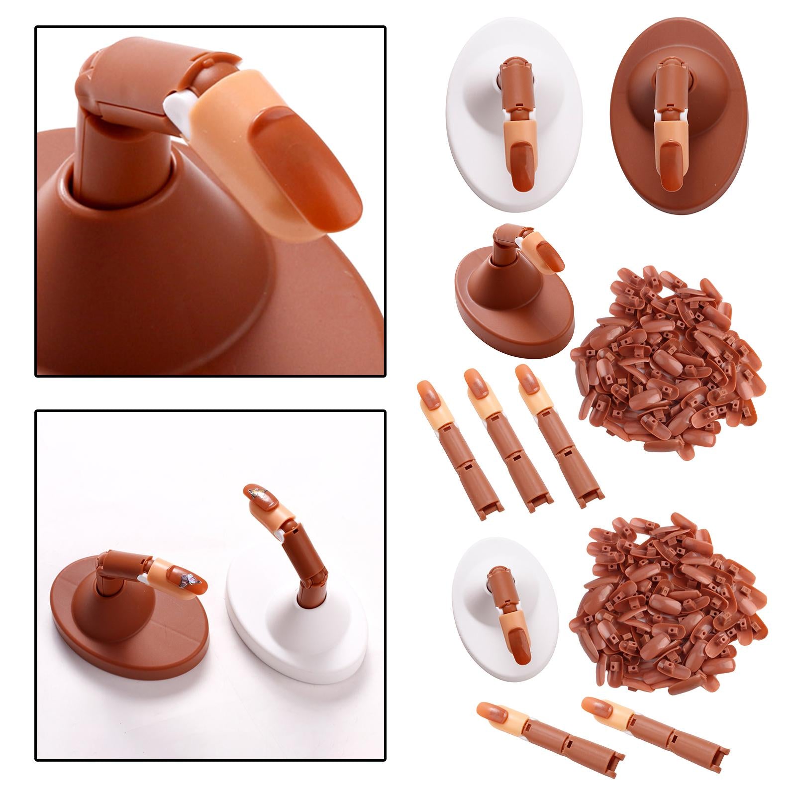 Adjustable Practice Hand for Nail Training Acrylic Nail  Set with Brown Base