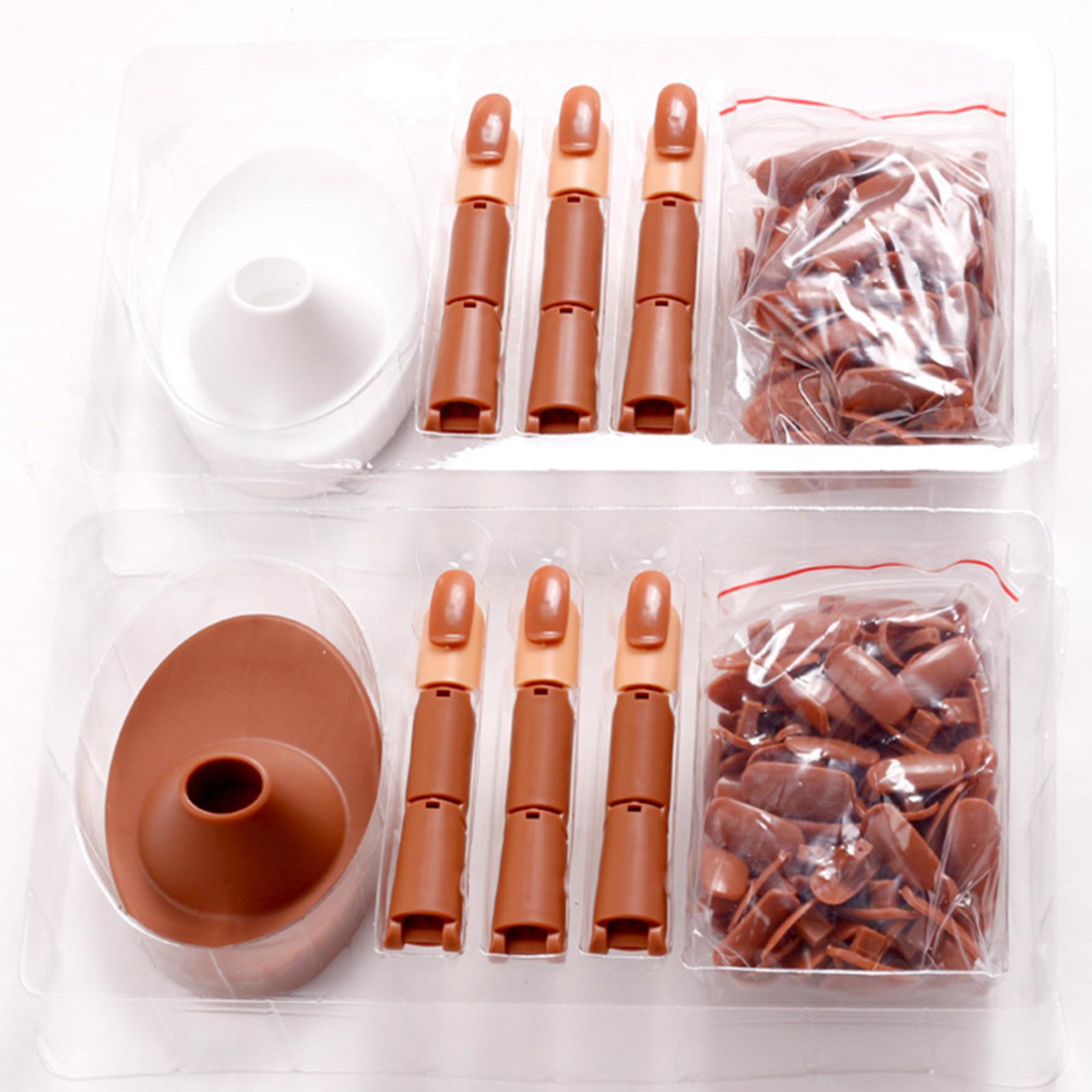 Adjustable Practice Hand for Nail Training Acrylic Nail  Set with Brown Base