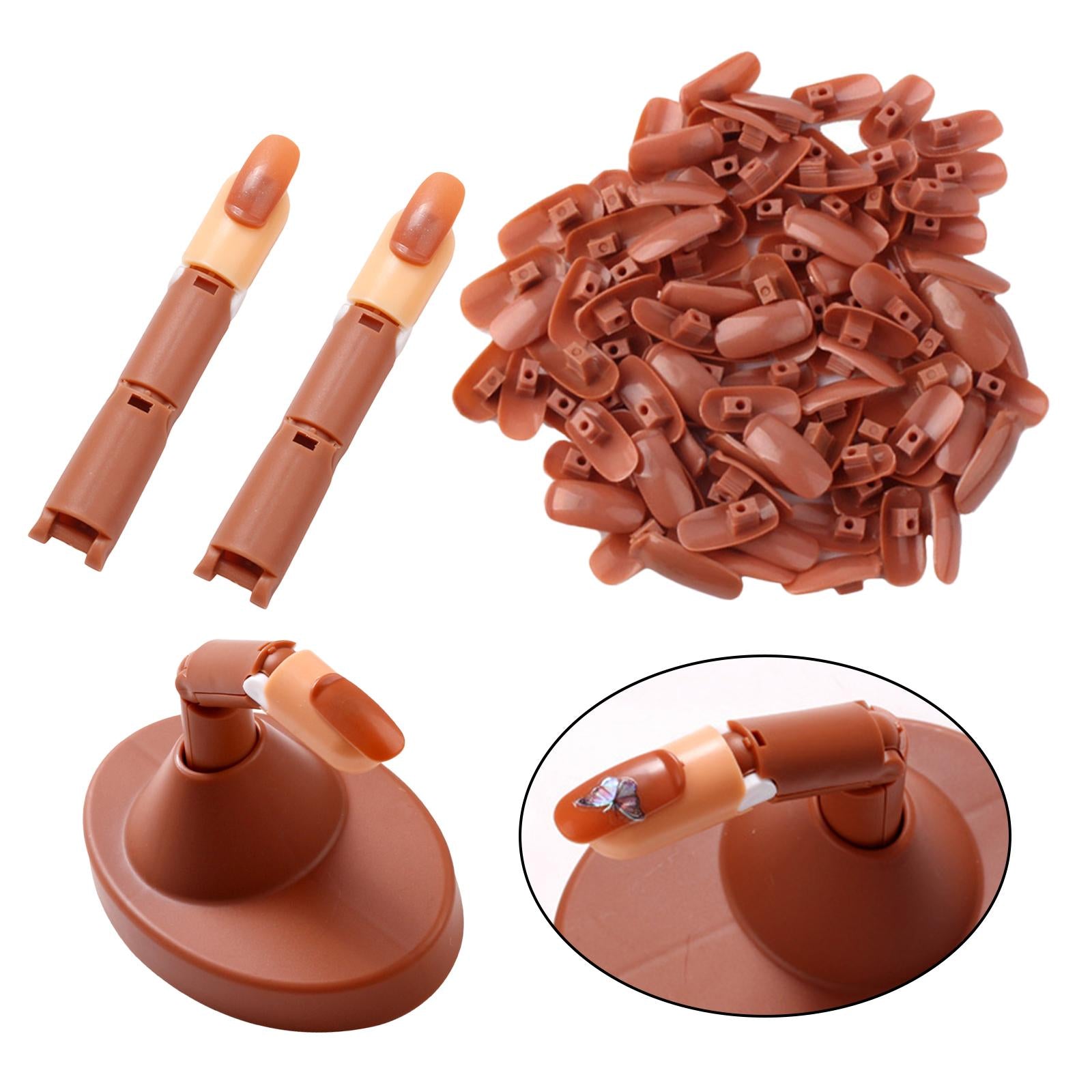 Adjustable Practice Hand for Nail Training Acrylic Nail  Set with Brown Base