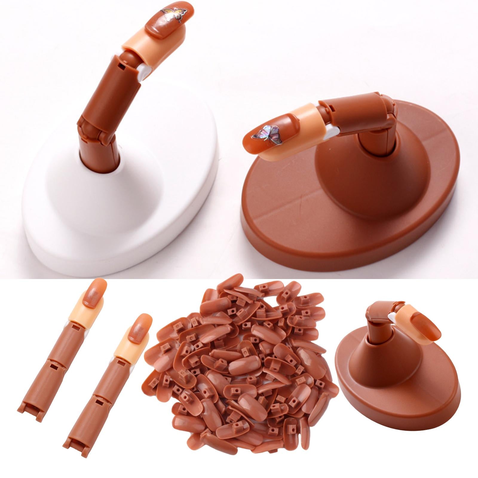 Adjustable Practice Hand for Nail Training Acrylic Nail  Set with Brown Base