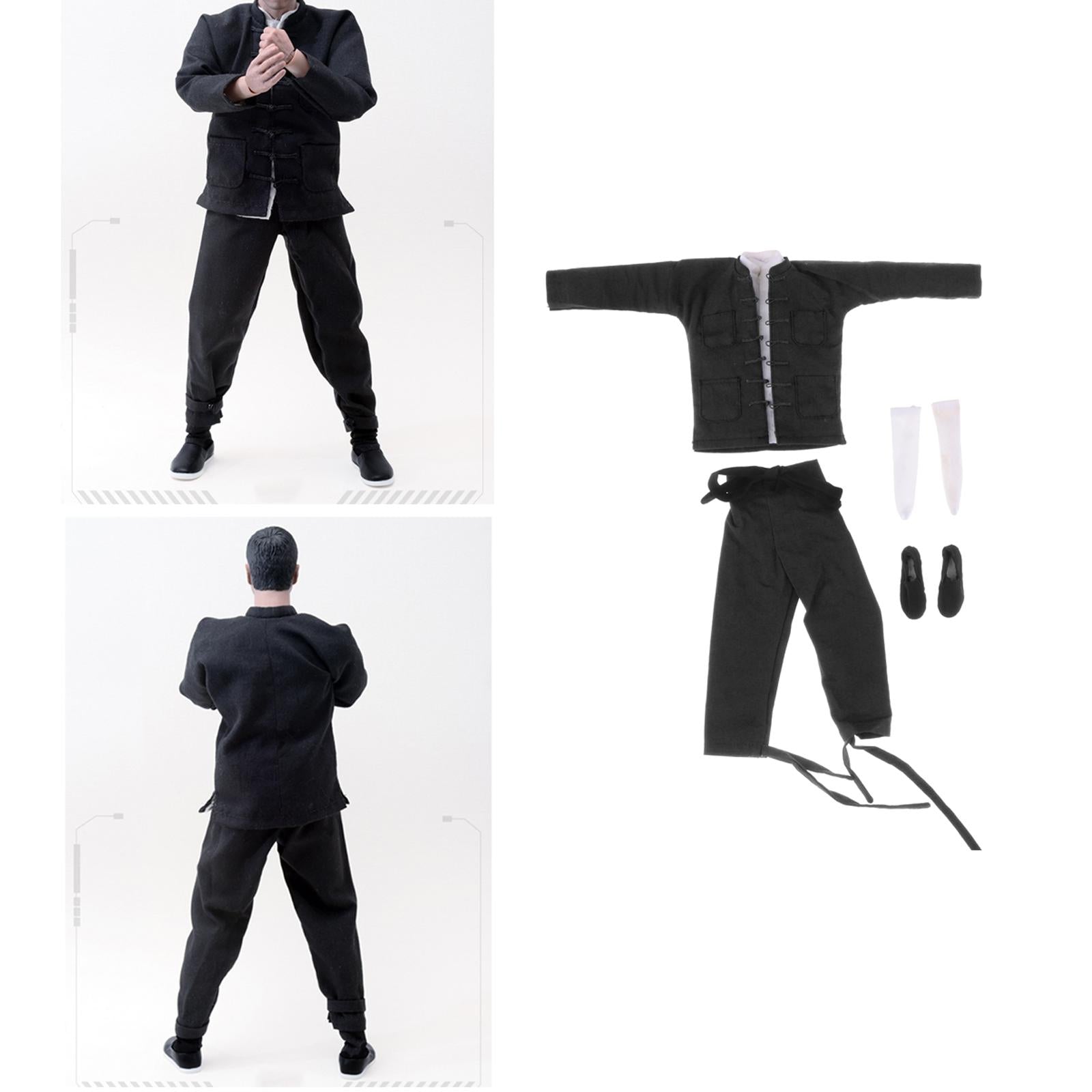 1:6 Chinese Kongfu Costum for 12 Inch Male Figure Men Doll Model Accessory black