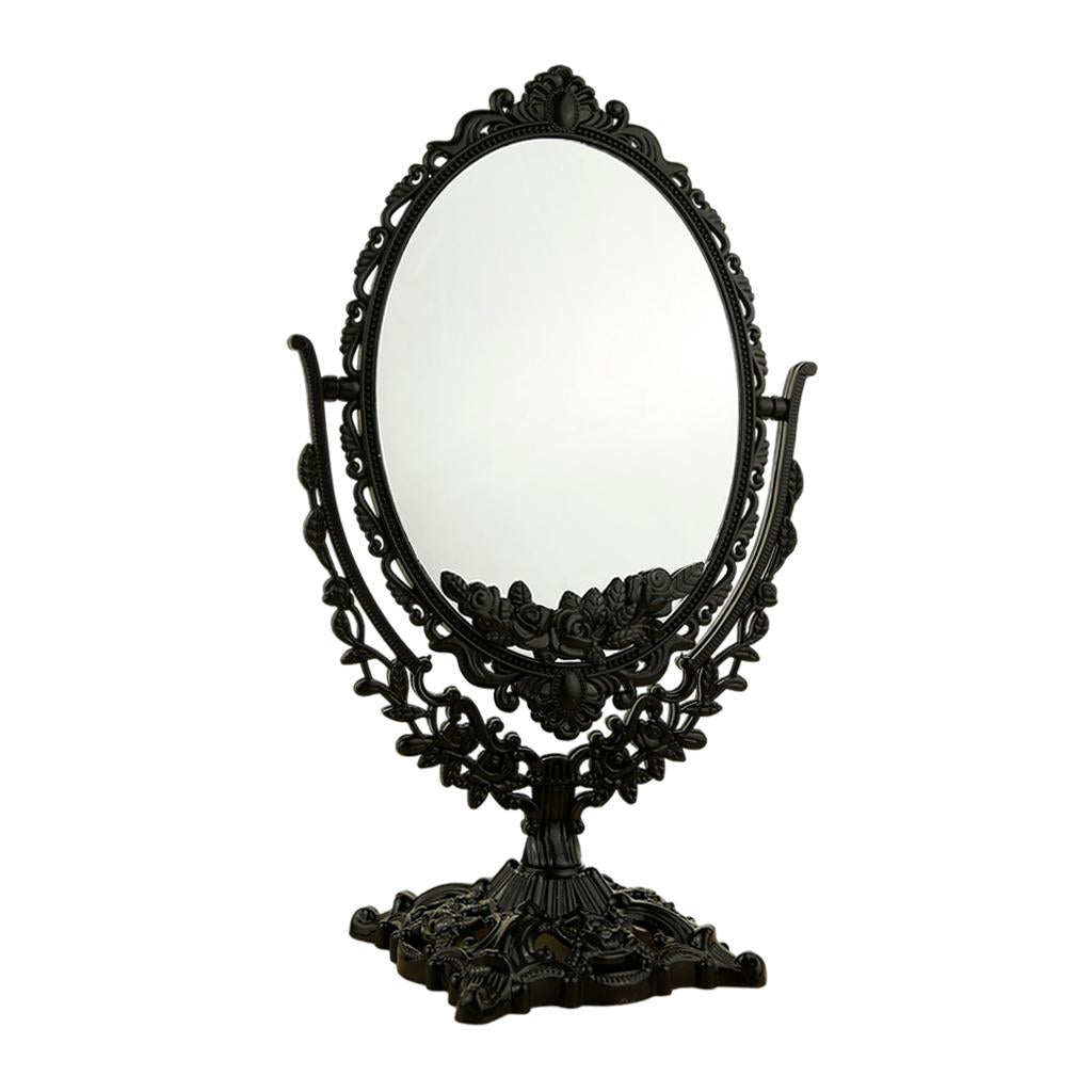 Black 7 inch Two-Sided Tabletop Makeup Mirror Oval Swivel Stand Mirror