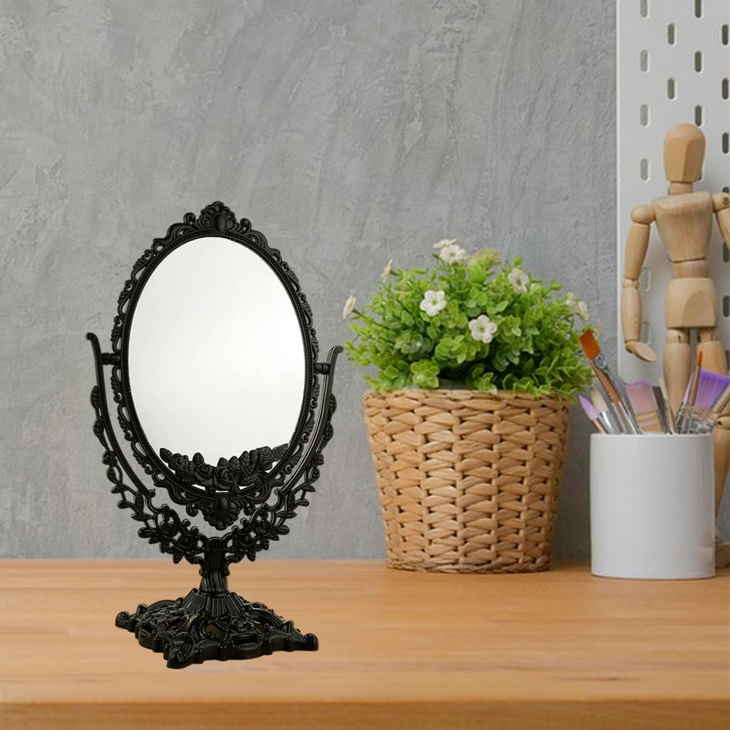 Black 7 inch Two-Sided Tabletop Makeup Mirror Oval Swivel Stand Mirror