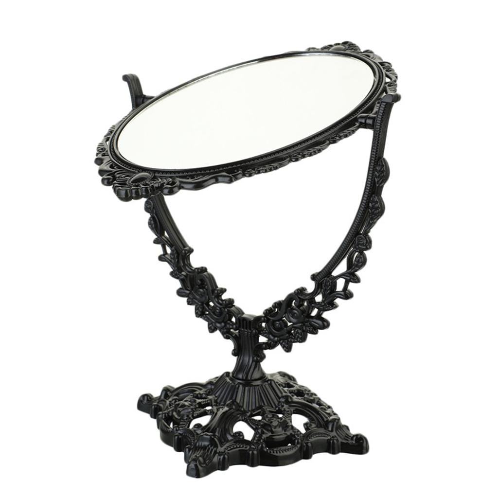 Black 7 inch Two-Sided Tabletop Makeup Mirror Oval Swivel Stand Mirror