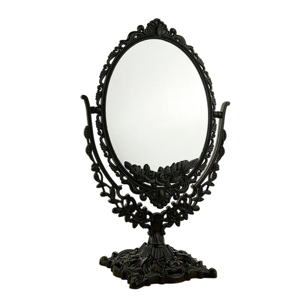 Black 7 inch Two-Sided Tabletop Makeup Mirror Oval Swivel Stand Mirror