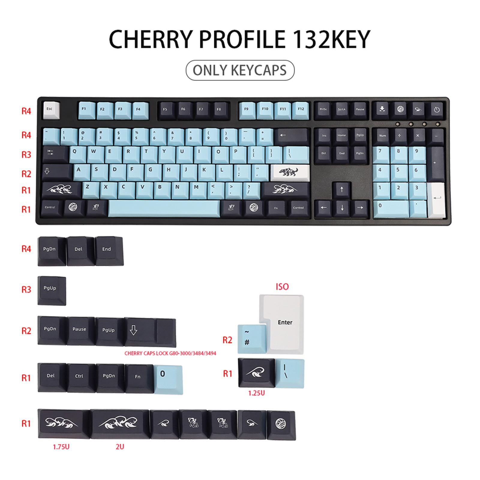 DIY Decorative PBT 135 Keys Keycaps Cherry Profile for Mechanical Keyboard