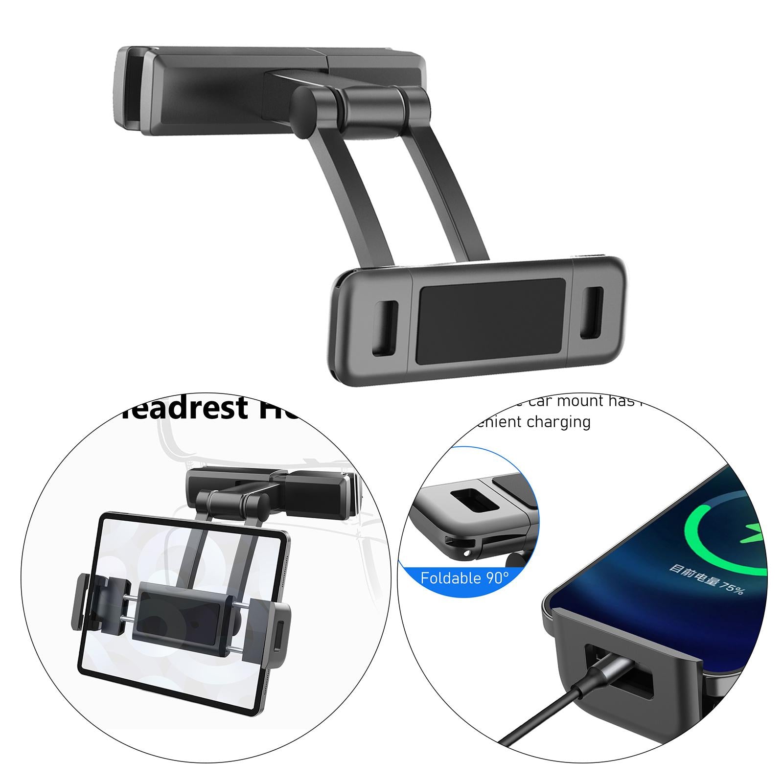 Universal Car Headrest Seat Holder Mount for 4.7-12.3" Phone Tablets Black