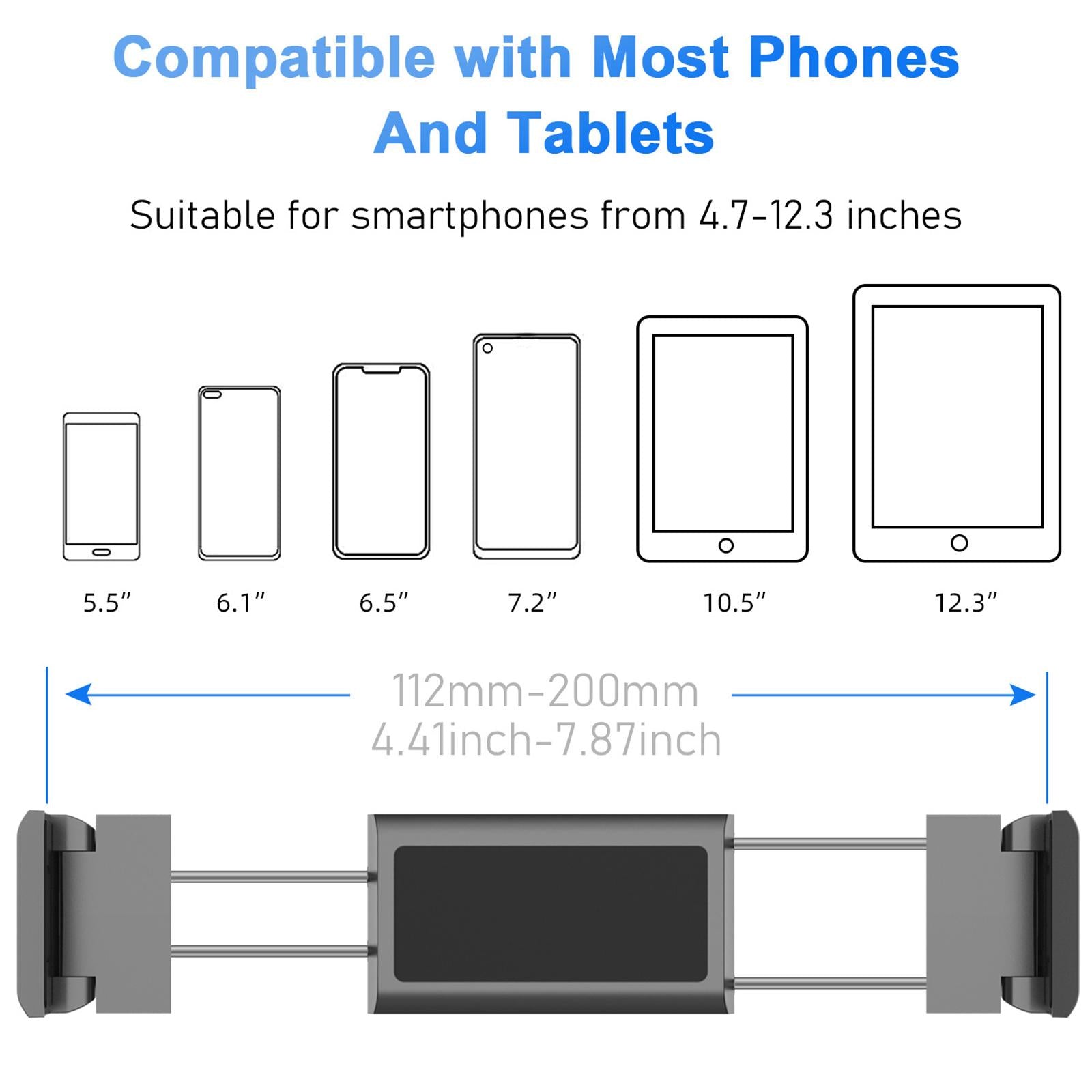 Universal Car Headrest Seat Holder Mount for 4.7-12.3" Phone Tablets Black