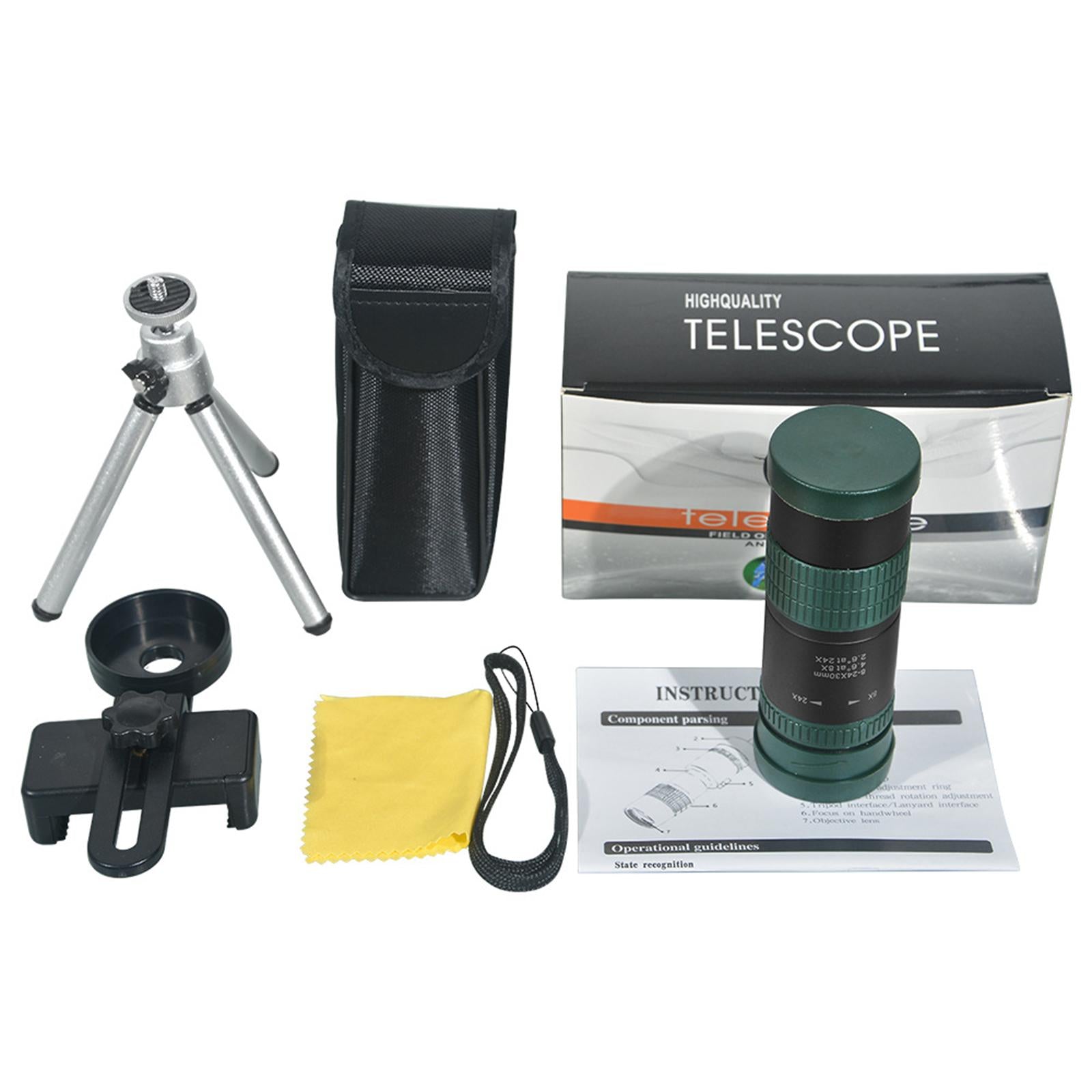 8-24X30 HD Zoom Monocular Scope for Traveling Concert Hiking Telescope Green with Tripod