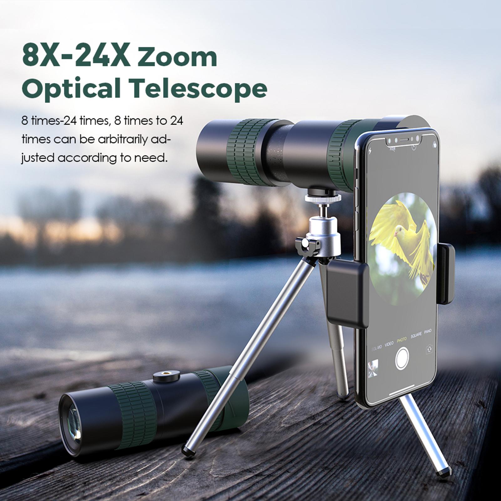 8-24X30 HD Zoom Monocular Scope for Traveling Concert Hiking Telescope Green with Tripod