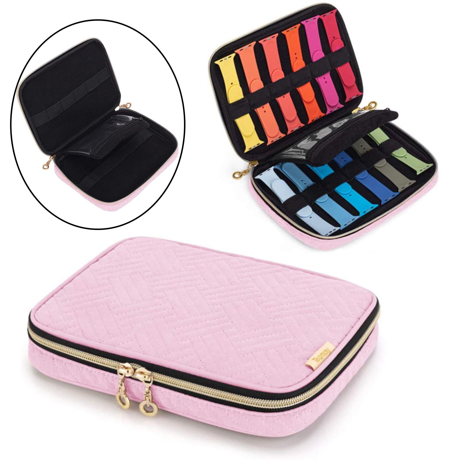 Travel Portable 12 Watch Bands Accessories Storage Case Holder Pink