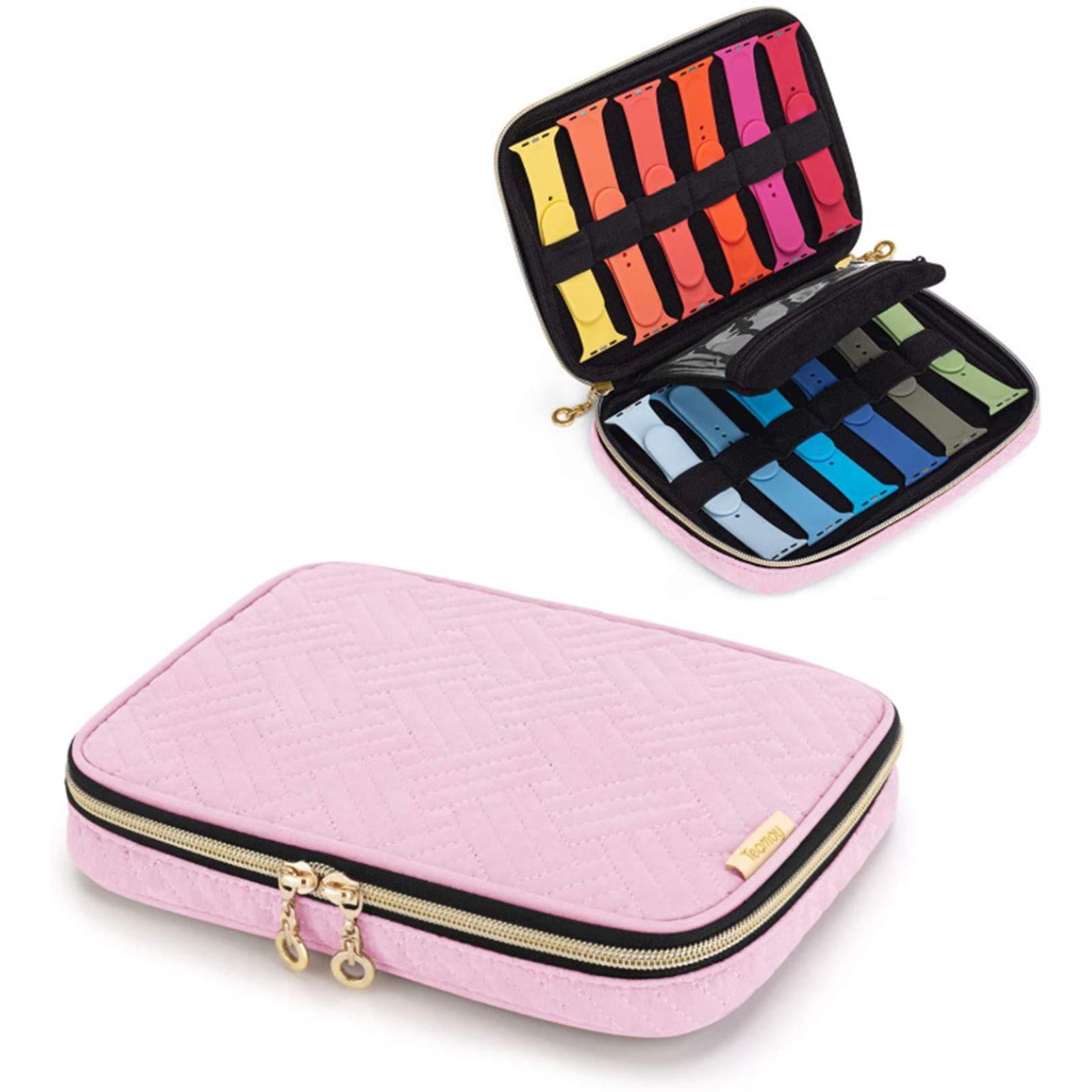 Travel Portable 12 Watch Bands Accessories Storage Case Holder Pink