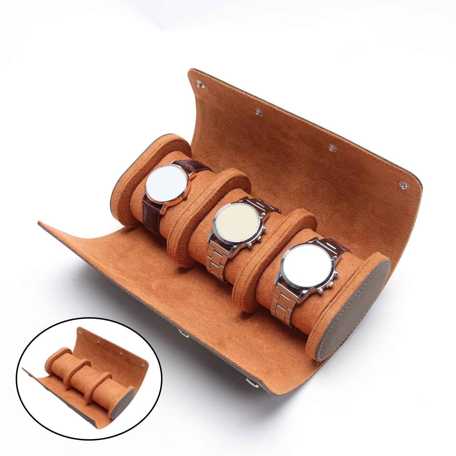 3 Slot Watch Travel Case PU Leather Organizer Collector Jewelry Storage Box