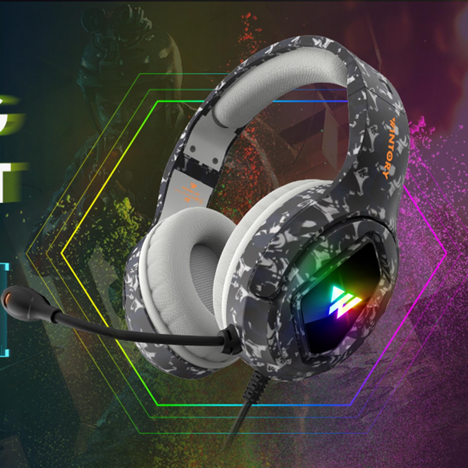 RGB Gaming Headset w/Mic RGB LED Headphones Stereo Bass Black camouflage