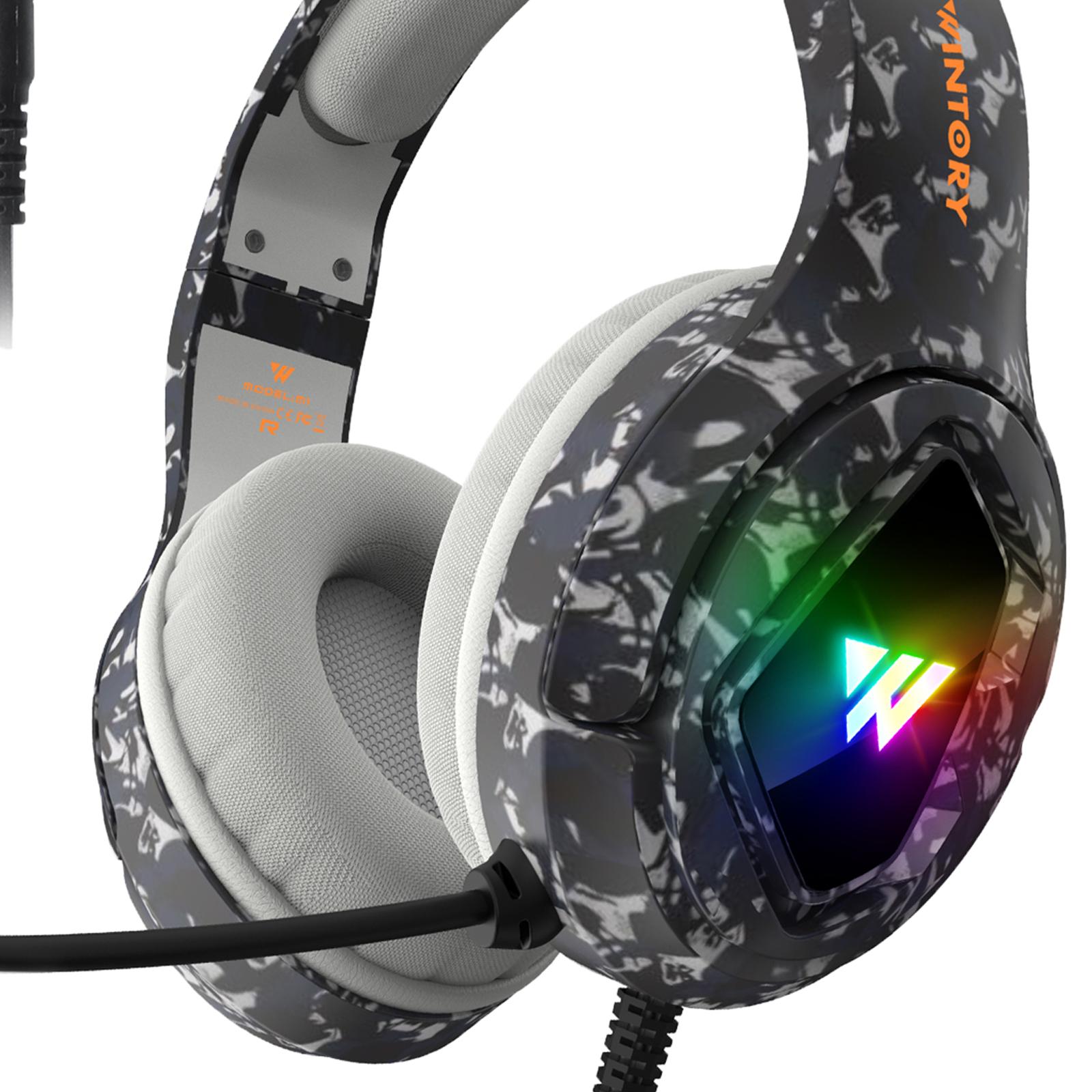 RGB Gaming Headset w/Mic RGB LED Headphones Stereo Bass Black camouflage