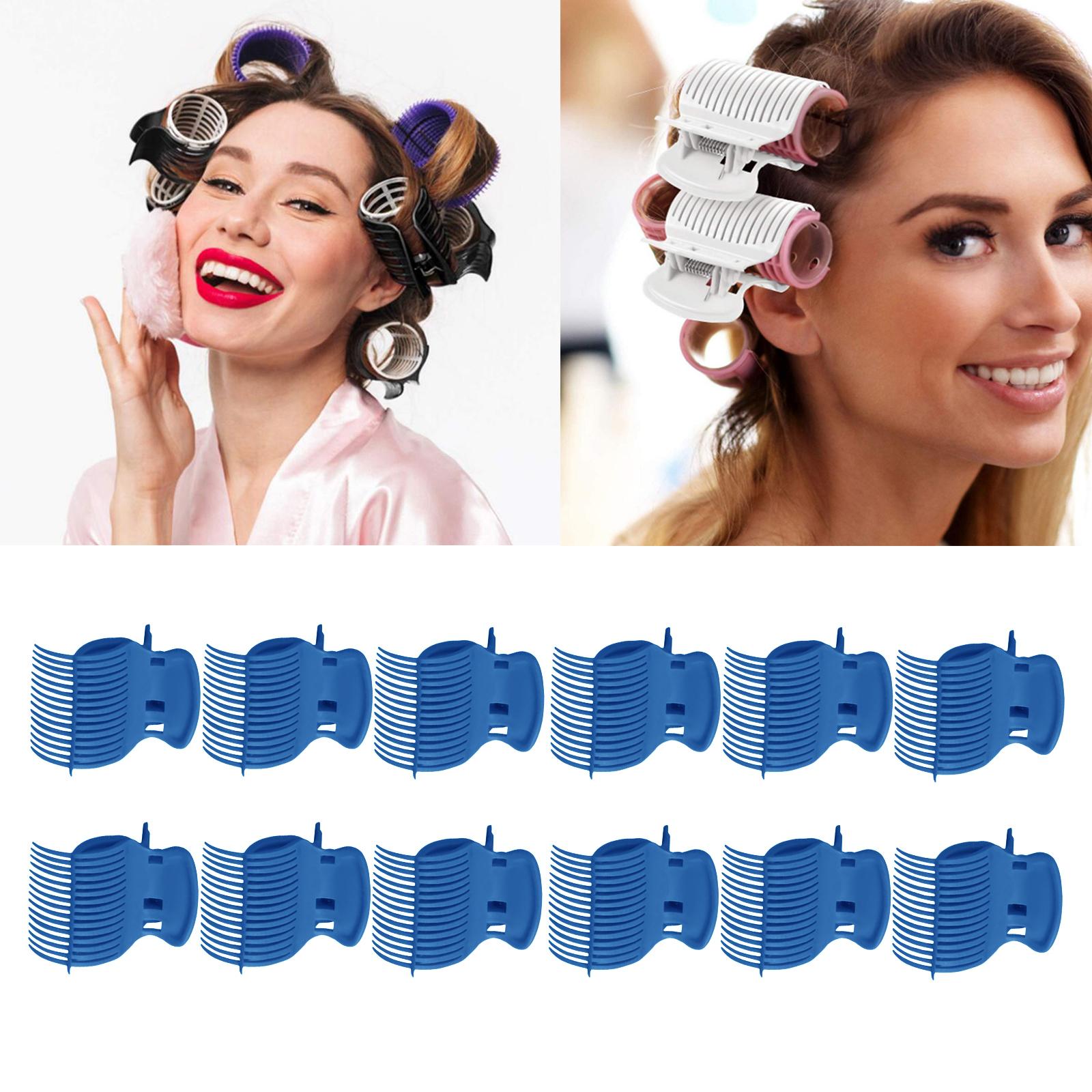 12Pcs Hot Roller Clips Beauty Tools for Women Girls Short Long Hair Blue