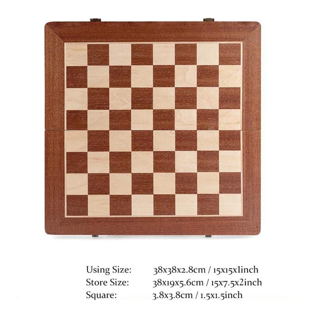 15 Inches Wooden Chess & Checkers Family Travel Board Game for Kids Adults