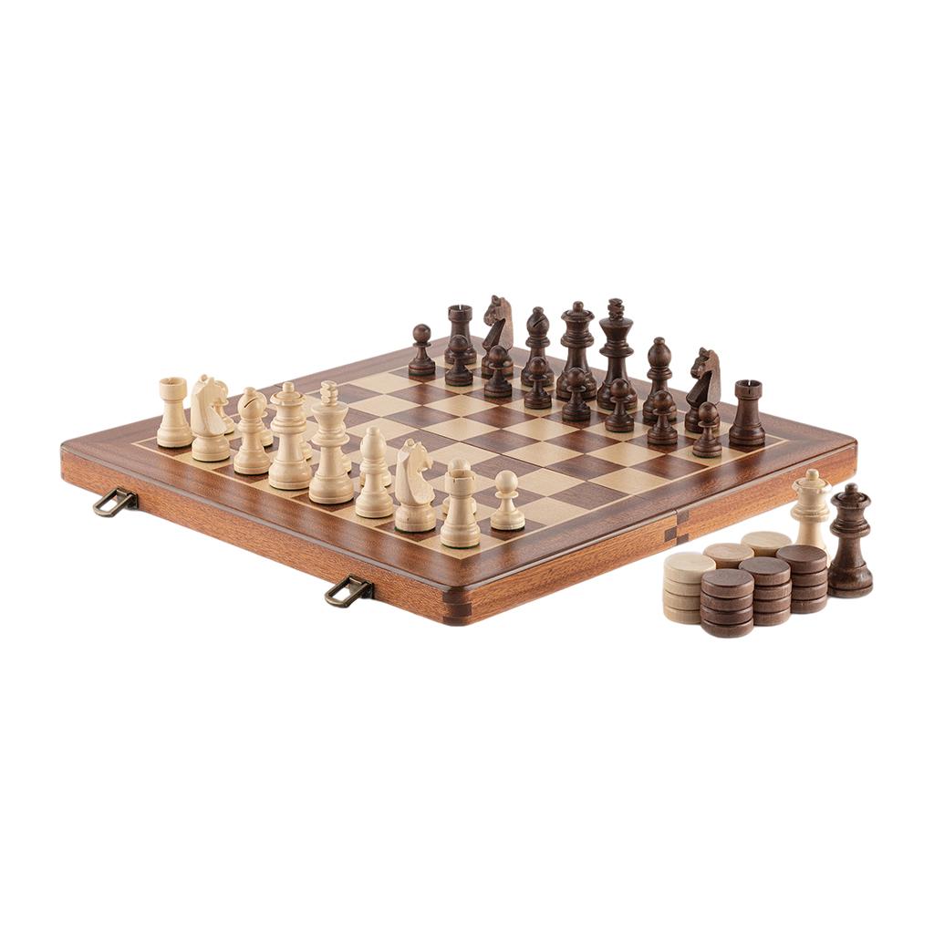 15 Inches Wooden Chess & Checkers Family Travel Board Game for Kids Adults