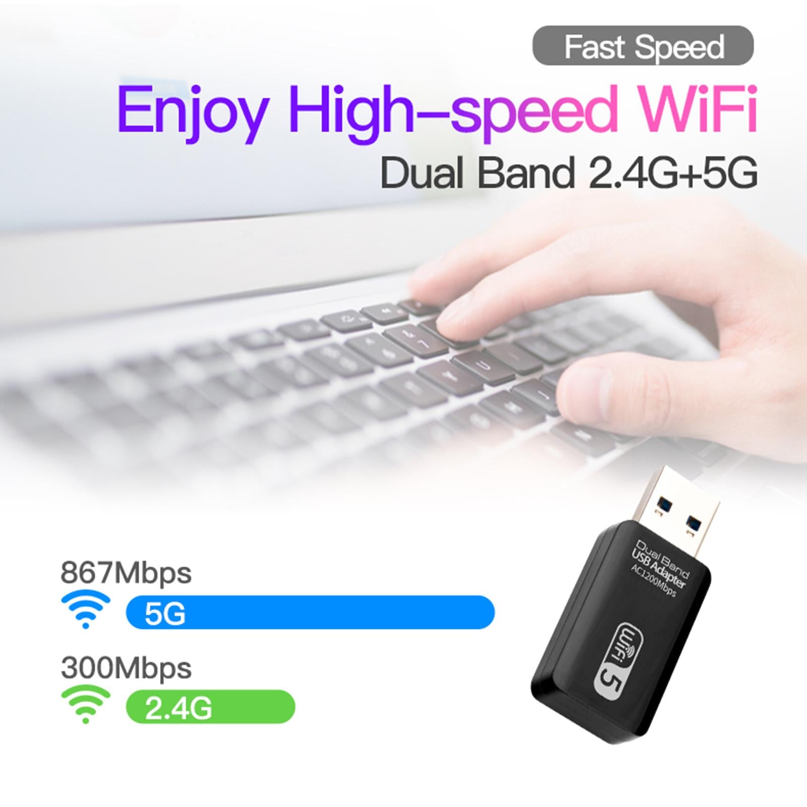 Portable USB WiFi Dongle Dual Band Dongle 1200 Mbps Home Network Card