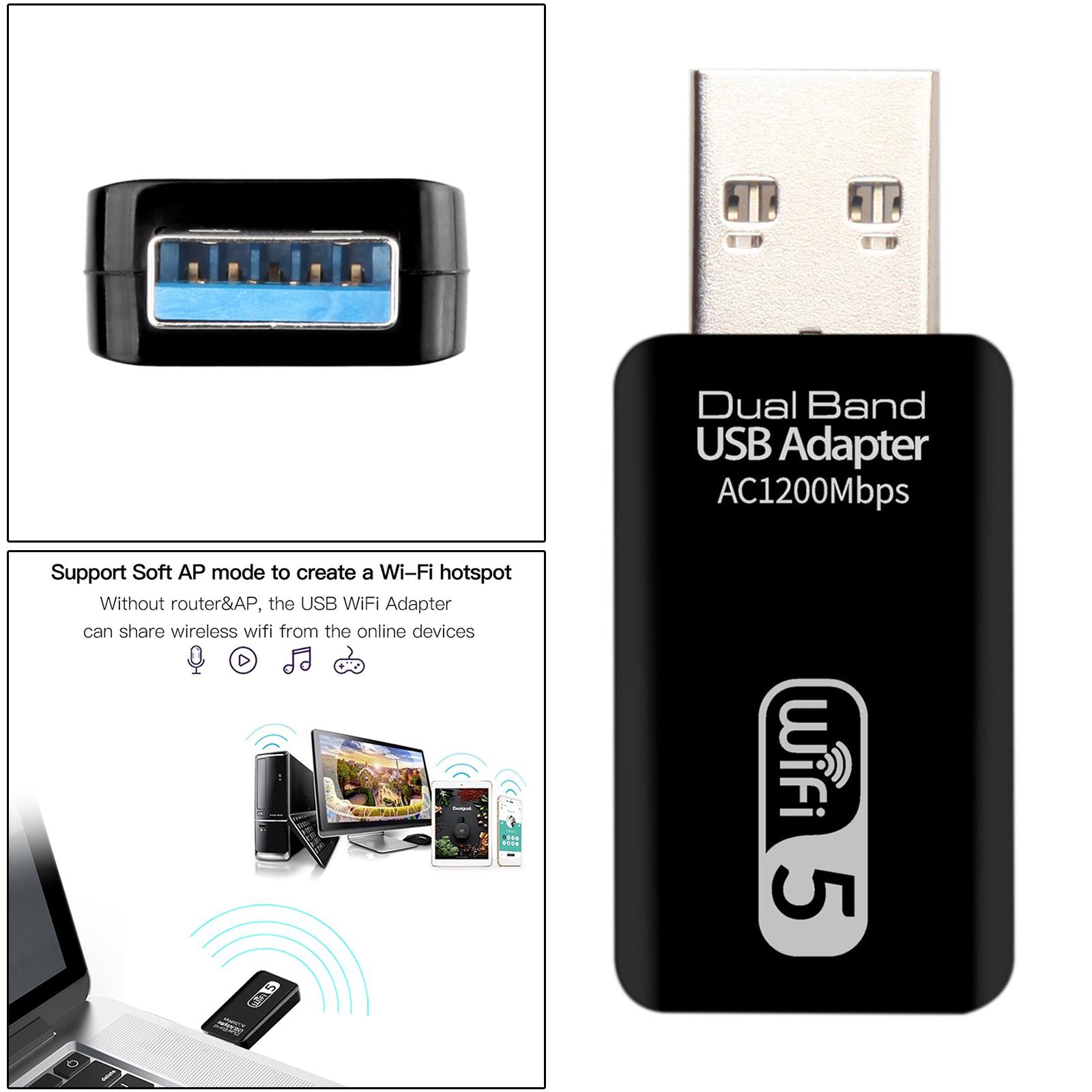 Portable USB WiFi Dongle Dual Band Dongle 1200 Mbps Home Network Card