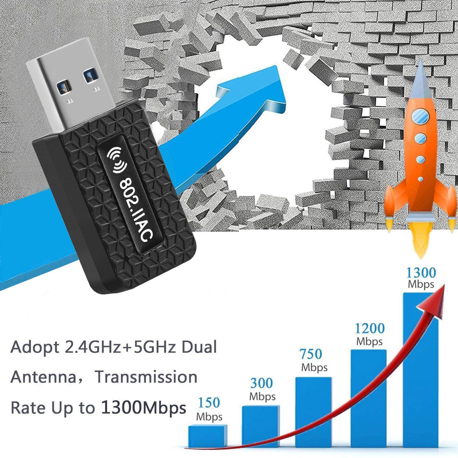 Portable USB WiFi Dongle Dual Band Dongle 1300 Mbps Home Network Card