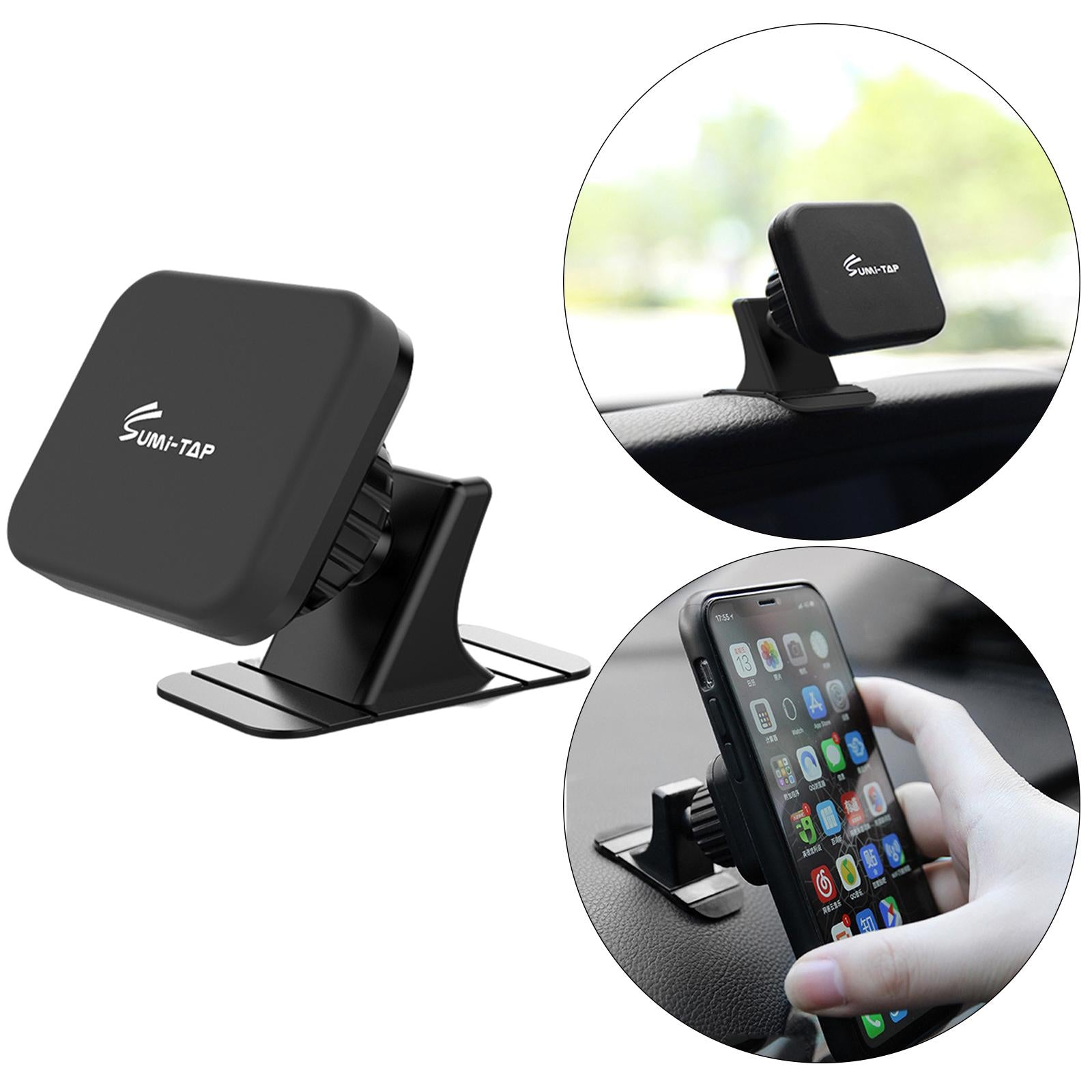 Sturdy Car Magnetic Mobile Phone Holder Dashboard Mount Stick-on Secure Fit Black