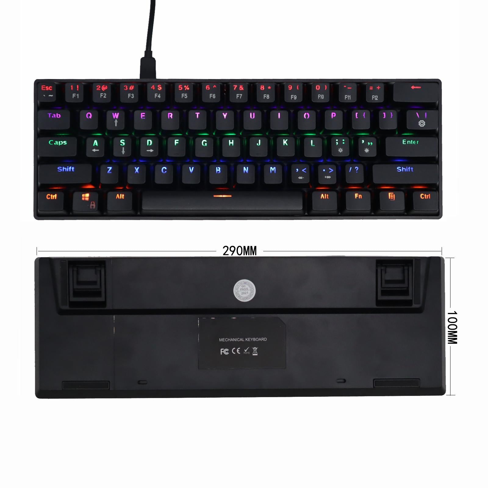 Mechanical Gaming Keyboard 61 Keys Dual-mode Backlit for PC  Black