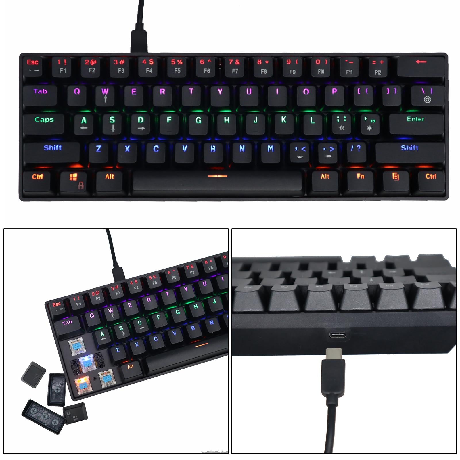 Mechanical Gaming Keyboard 61 Keys Dual-mode Backlit for PC  Black