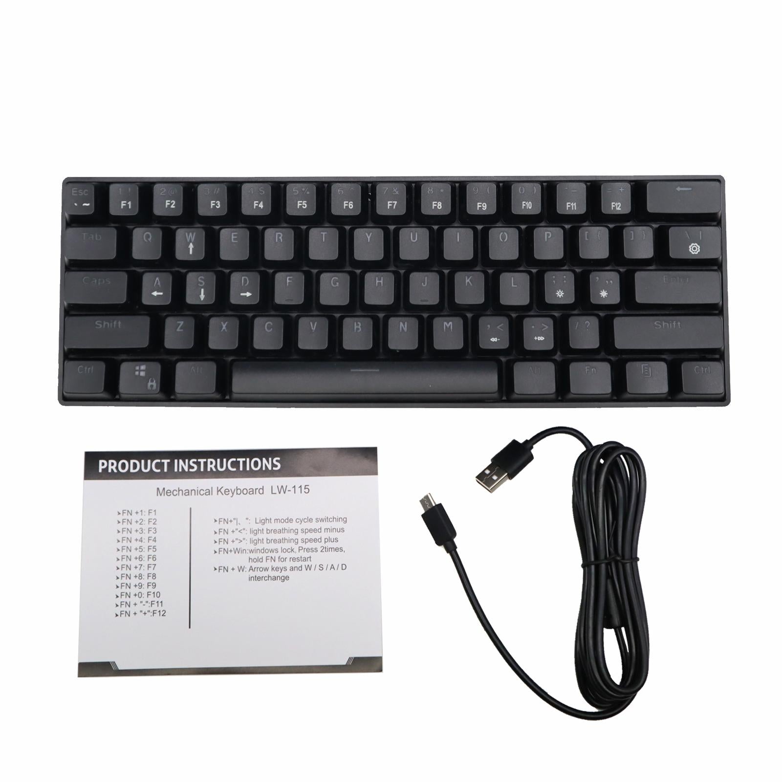 Mechanical Gaming Keyboard 61 Keys Dual-mode Backlit for PC  Black