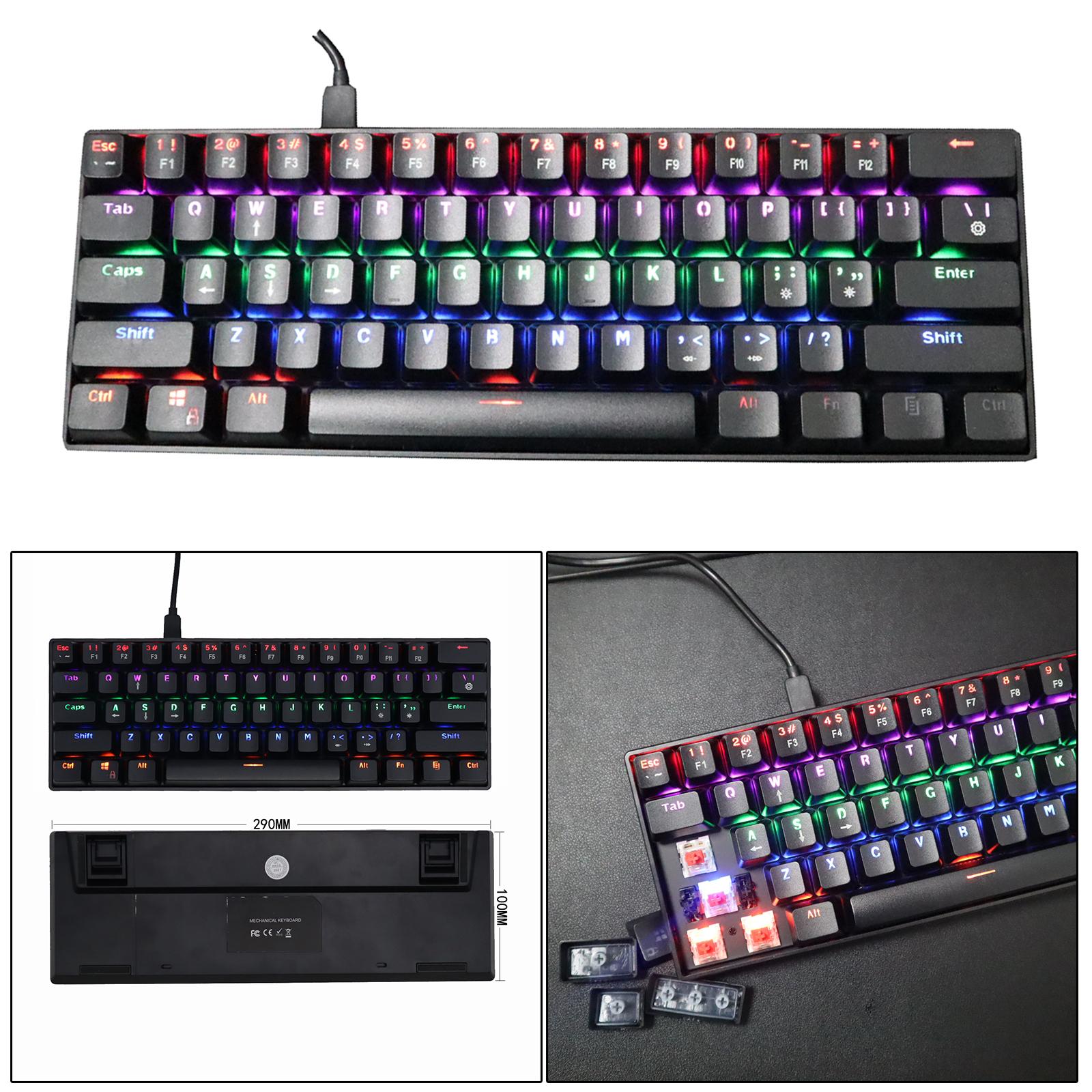 Mechanical Gaming Keyboard 61 Keys Dual-mode Backlit for PC  Black Red shaft