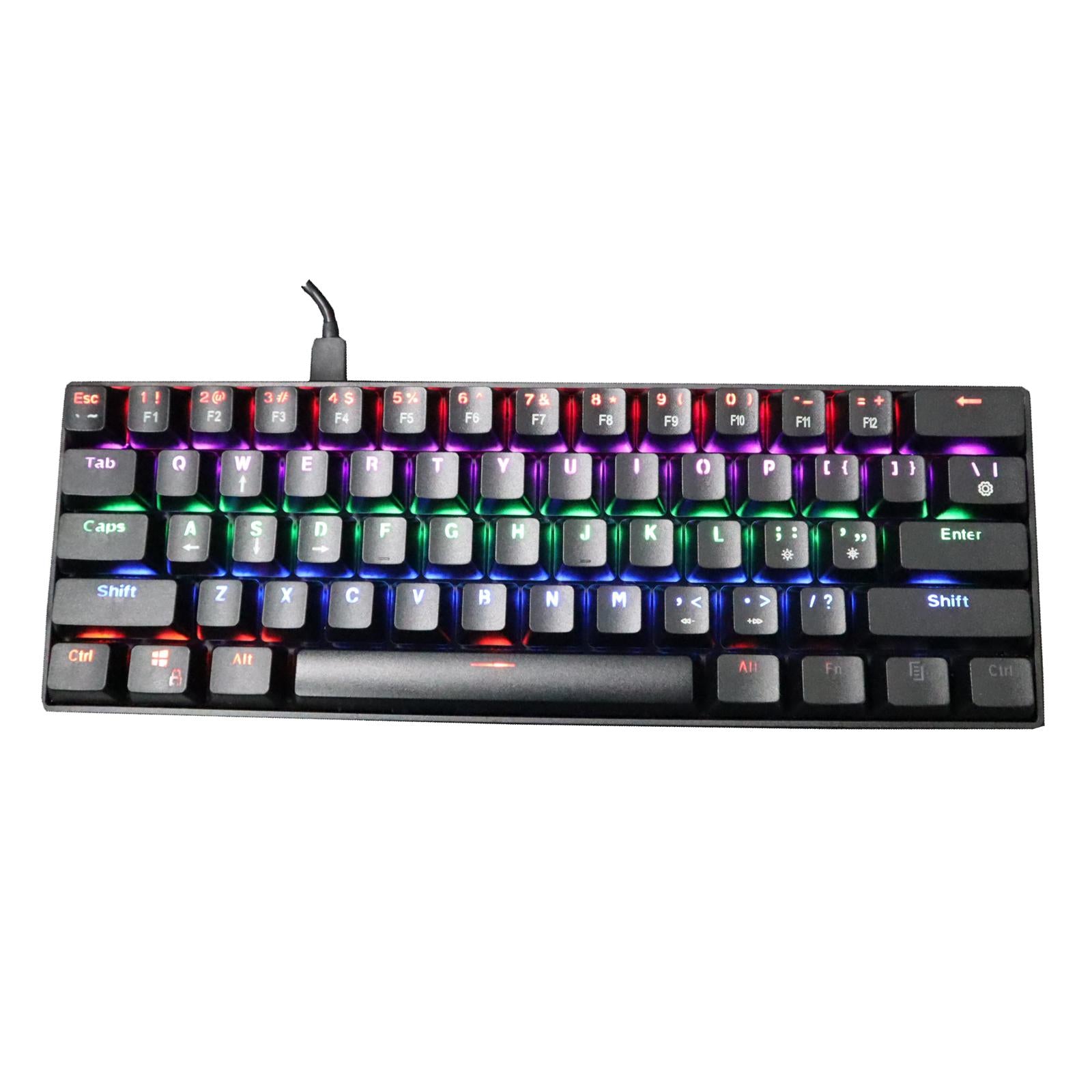 Mechanical Gaming Keyboard 61 Keys Dual-mode Backlit for PC  Black Red shaft