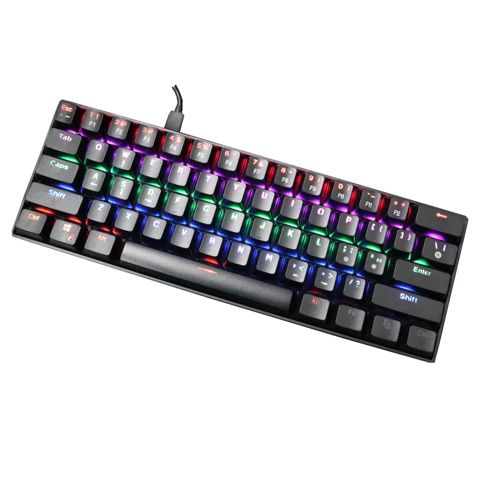 Mechanical Gaming Keyboard 61 Keys Dual-mode Backlit for PC  Black Red shaft