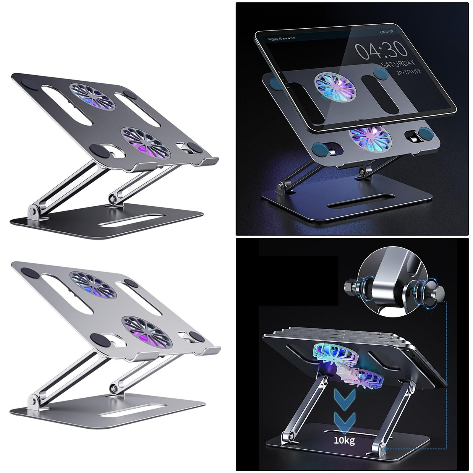 Adjustable Metal Laptop Stand Reading Holder Riser with Cooling Fan Silver