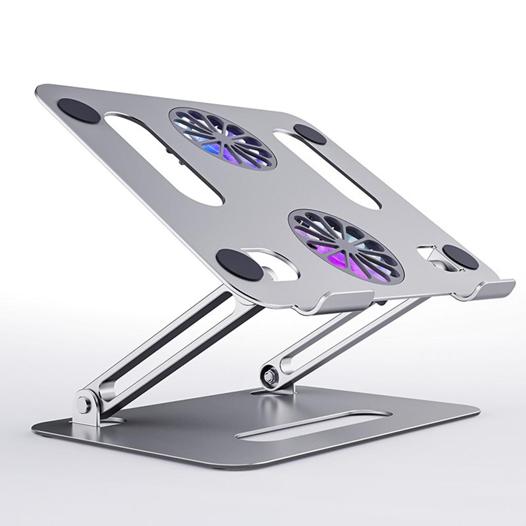 Adjustable Metal Laptop Stand Reading Holder Riser with Cooling Fan Silver