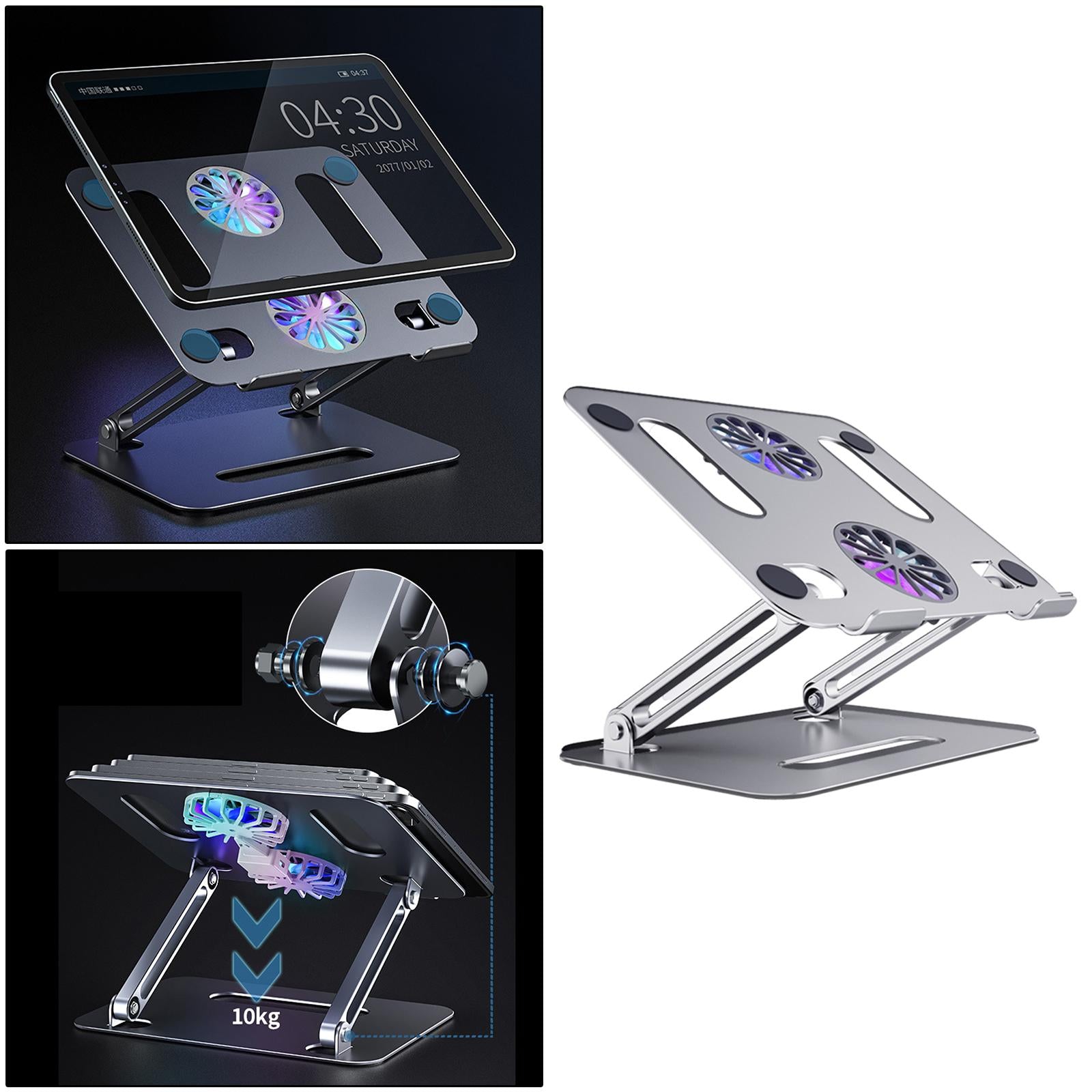 Adjustable Metal Laptop Stand Reading Holder Riser with Cooling Fan Silver