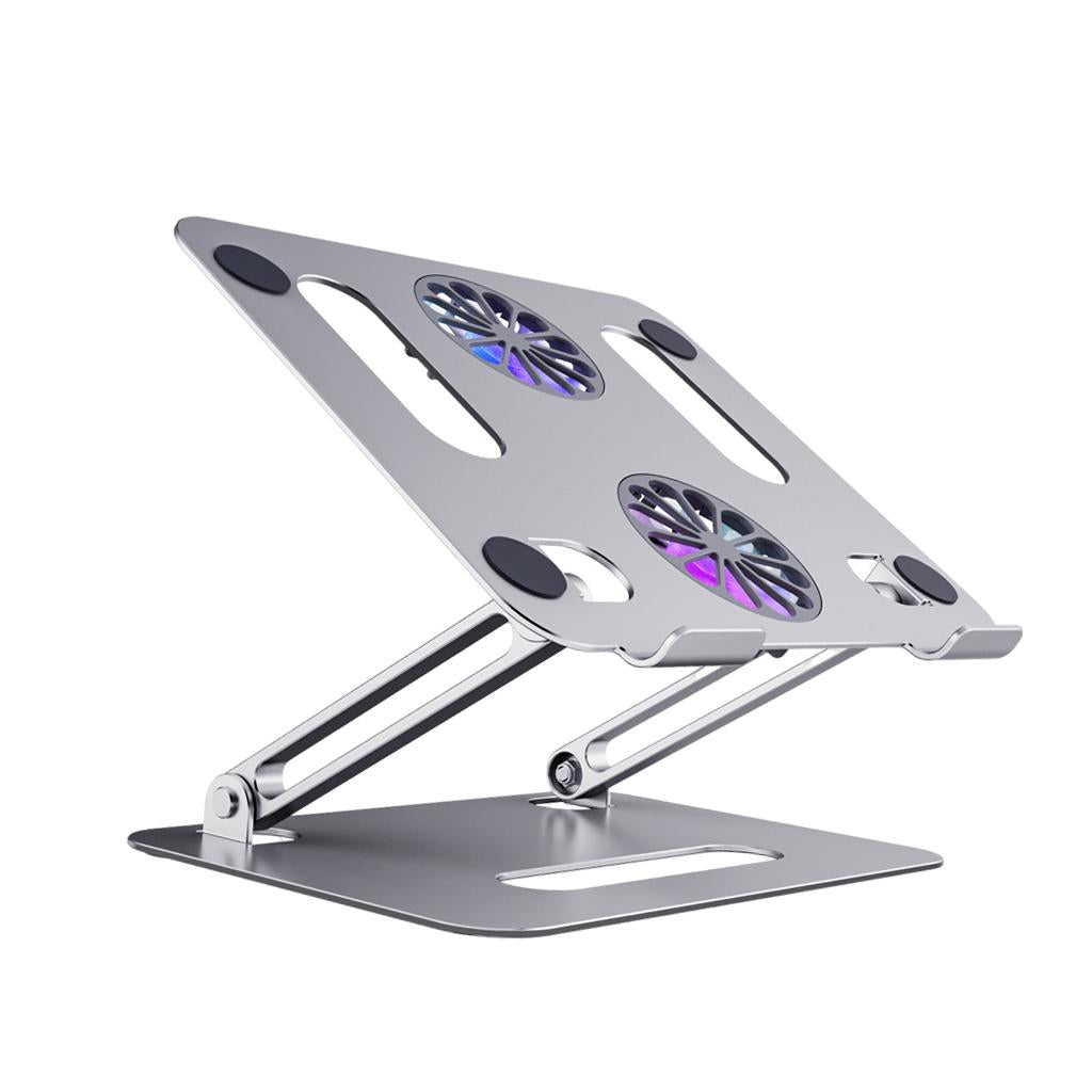 Adjustable Metal Laptop Stand Reading Holder Riser with Cooling Fan Silver