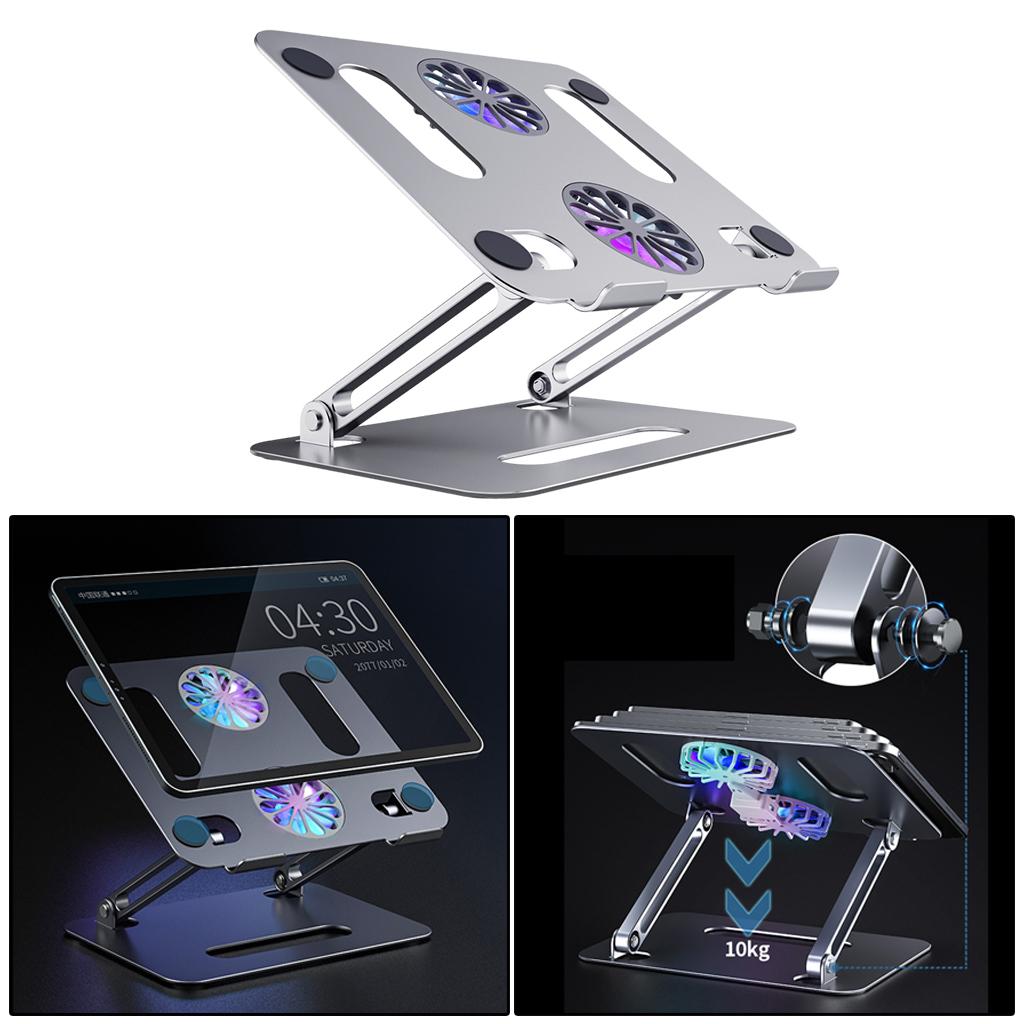 Adjustable Metal Laptop Stand Reading Holder Riser with Cooling Fan Silver