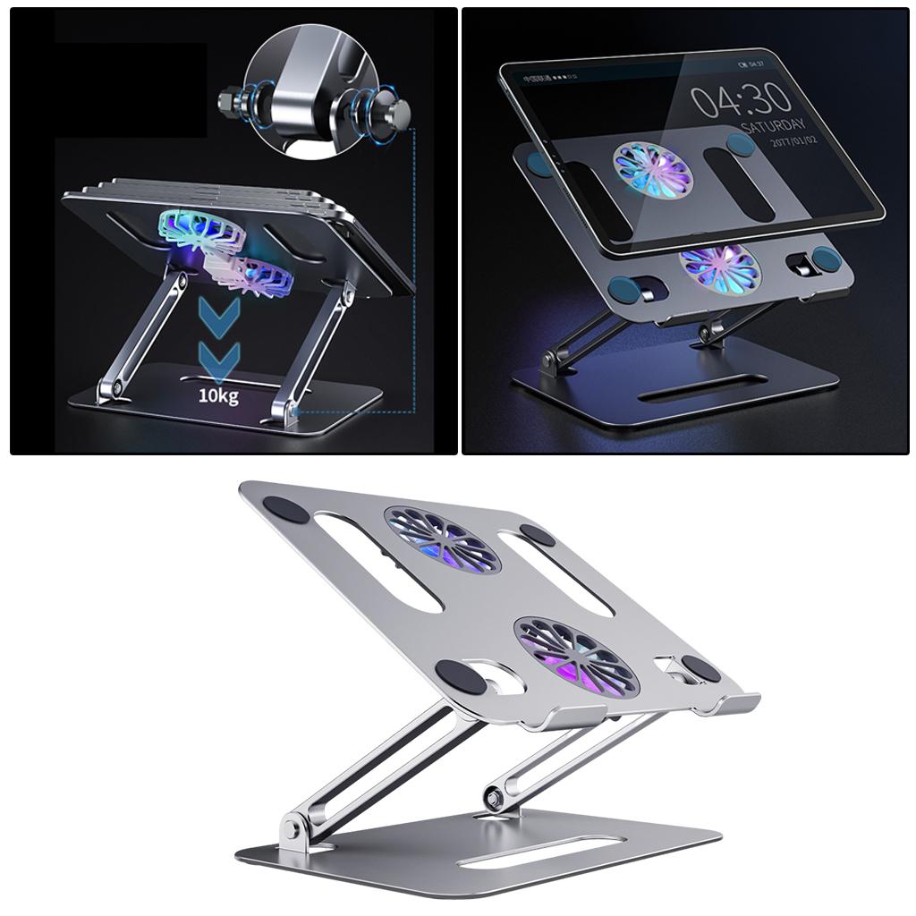 Adjustable Metal Laptop Stand Reading Holder Riser with Cooling Fan Silver