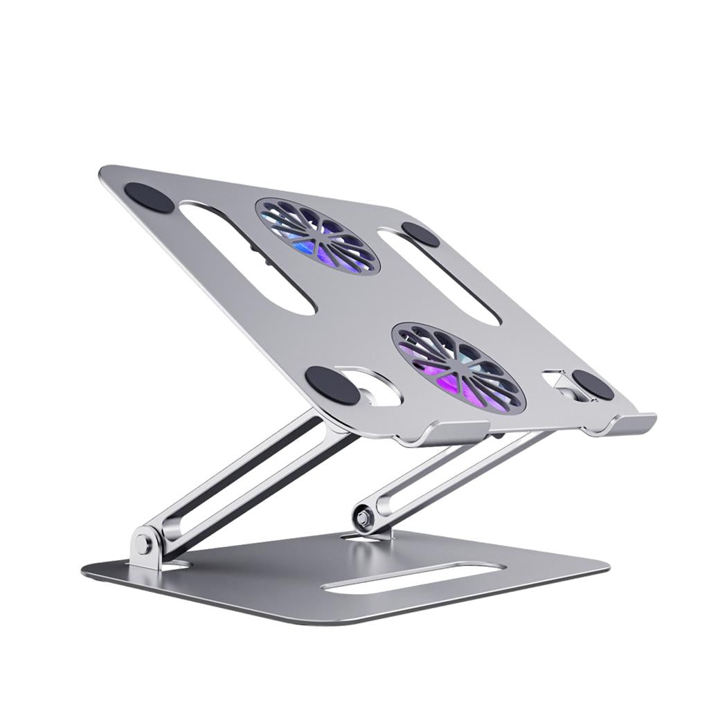 Adjustable Metal Laptop Stand Reading Holder Riser with Cooling Fan Silver